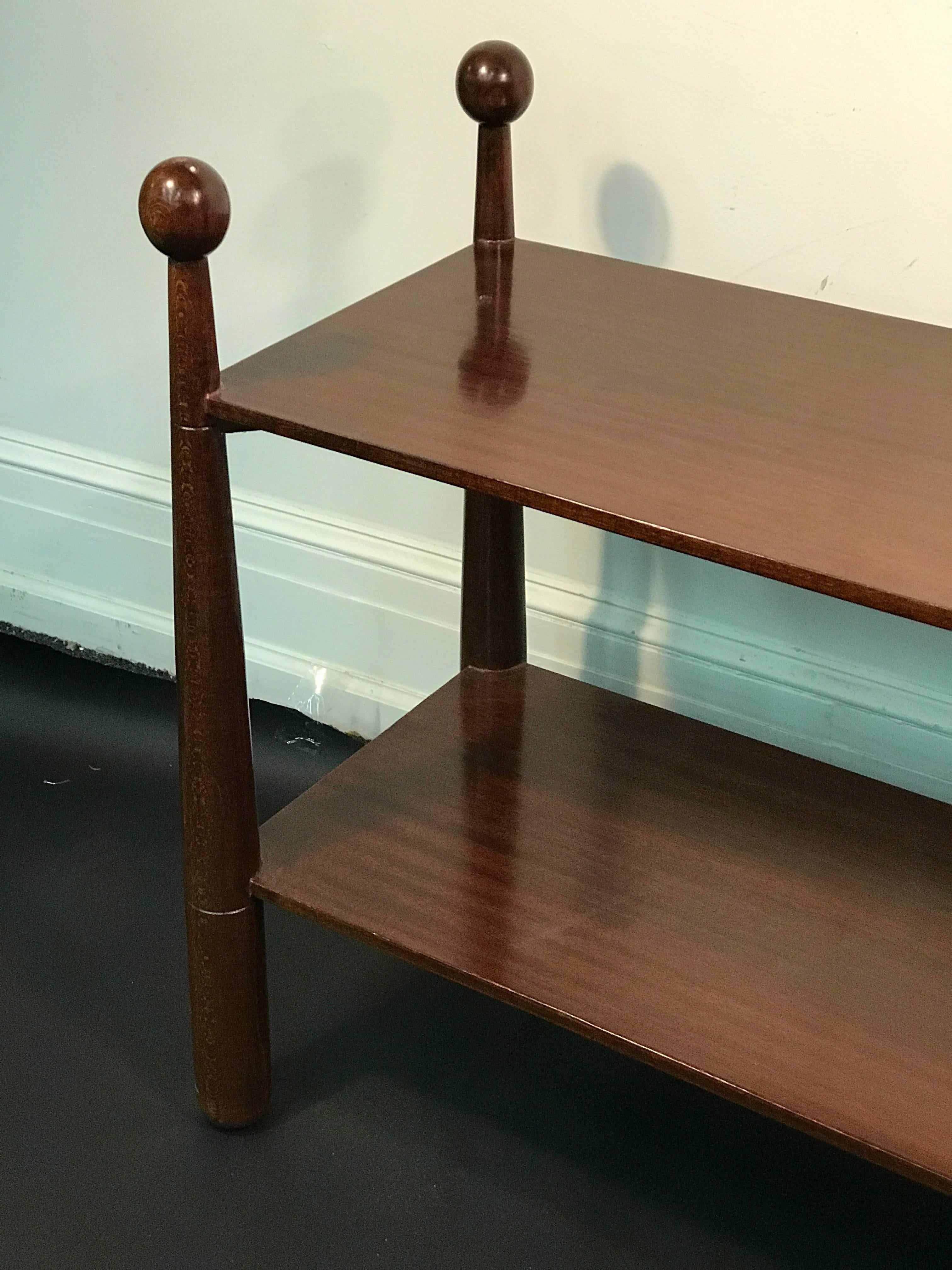 Unusual Two-Tier Console Table with Ball Accents in the Manner of Jean Royère In Good Condition For Sale In Mount Penn, PA