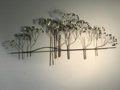 Beautiful Brass Wall Sculpture of Trees with Shimmering Leaves by Curtis Jere