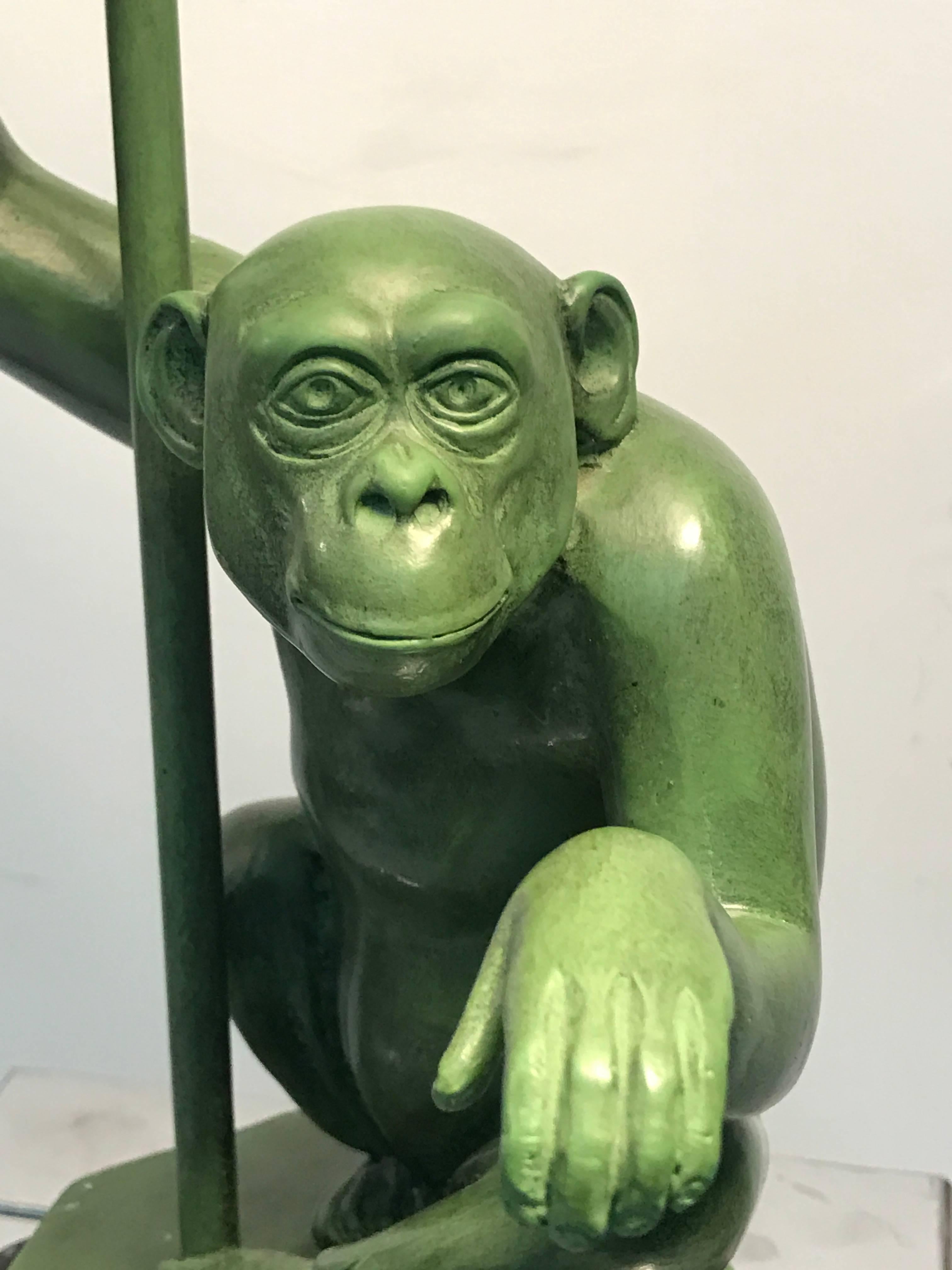 French Magnificent and Rare Sculptural Monkey Table Lamp Attributed to Max Le Verrier For Sale