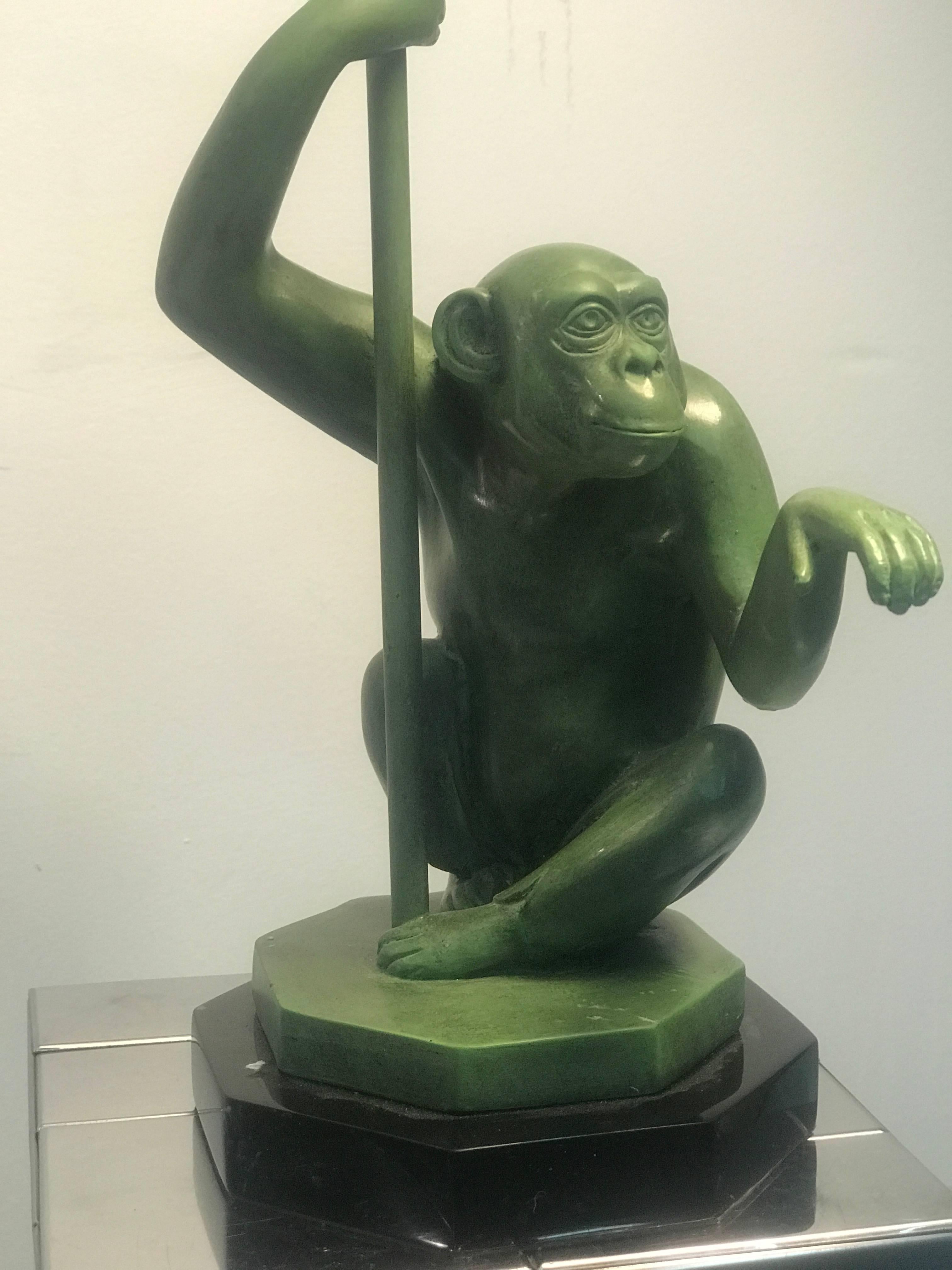 Mid-Century Modern Magnificent and Rare Sculptural Monkey Table Lamp Attributed to Max Le Verrier For Sale