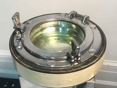 Unusual Chrome and Leather Ship Porthole Form Bowl in the Style of Hermes