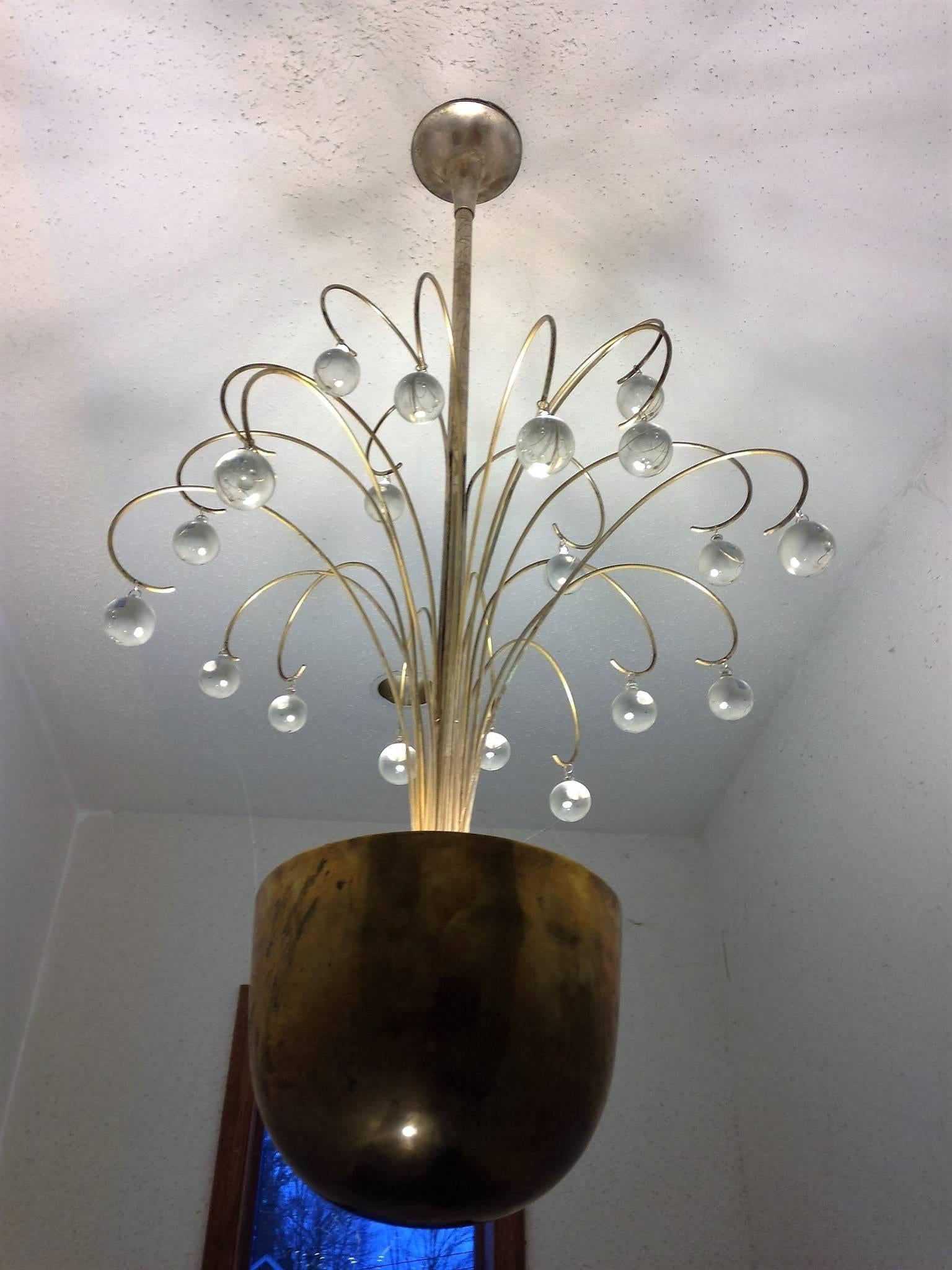 Mid-20th Century Three Hollywood Regency Bowl Form Chandeliers with Dramatic Waterfall Top For Sale