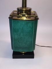 Grand Monumental Brass and Teal Ceramic Moderne Lamp
