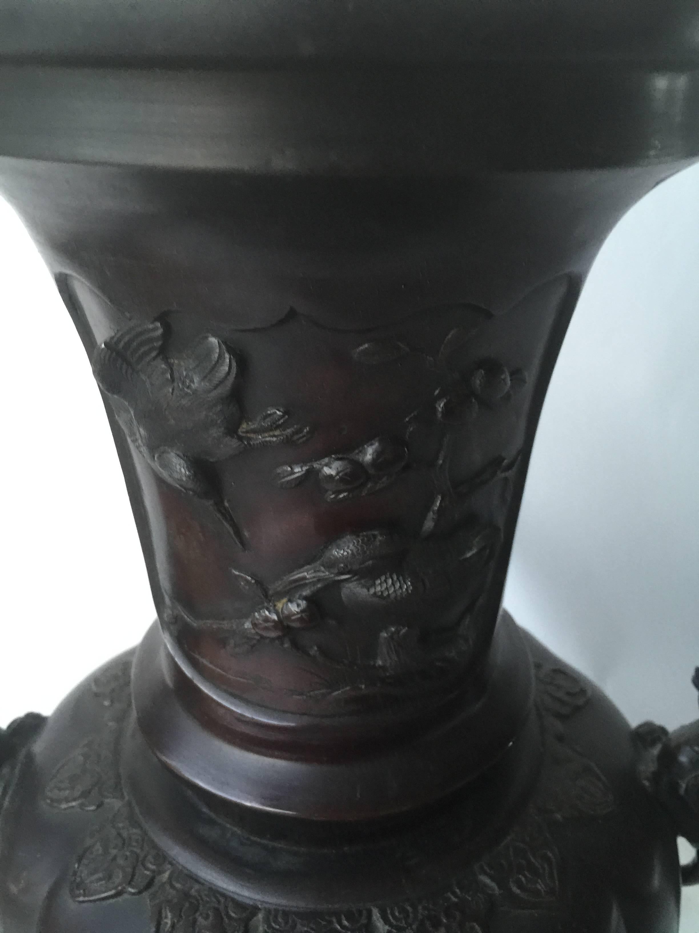 Pair of 19th Century Japanese Bronze Meiji Period Lamps For Sale 2