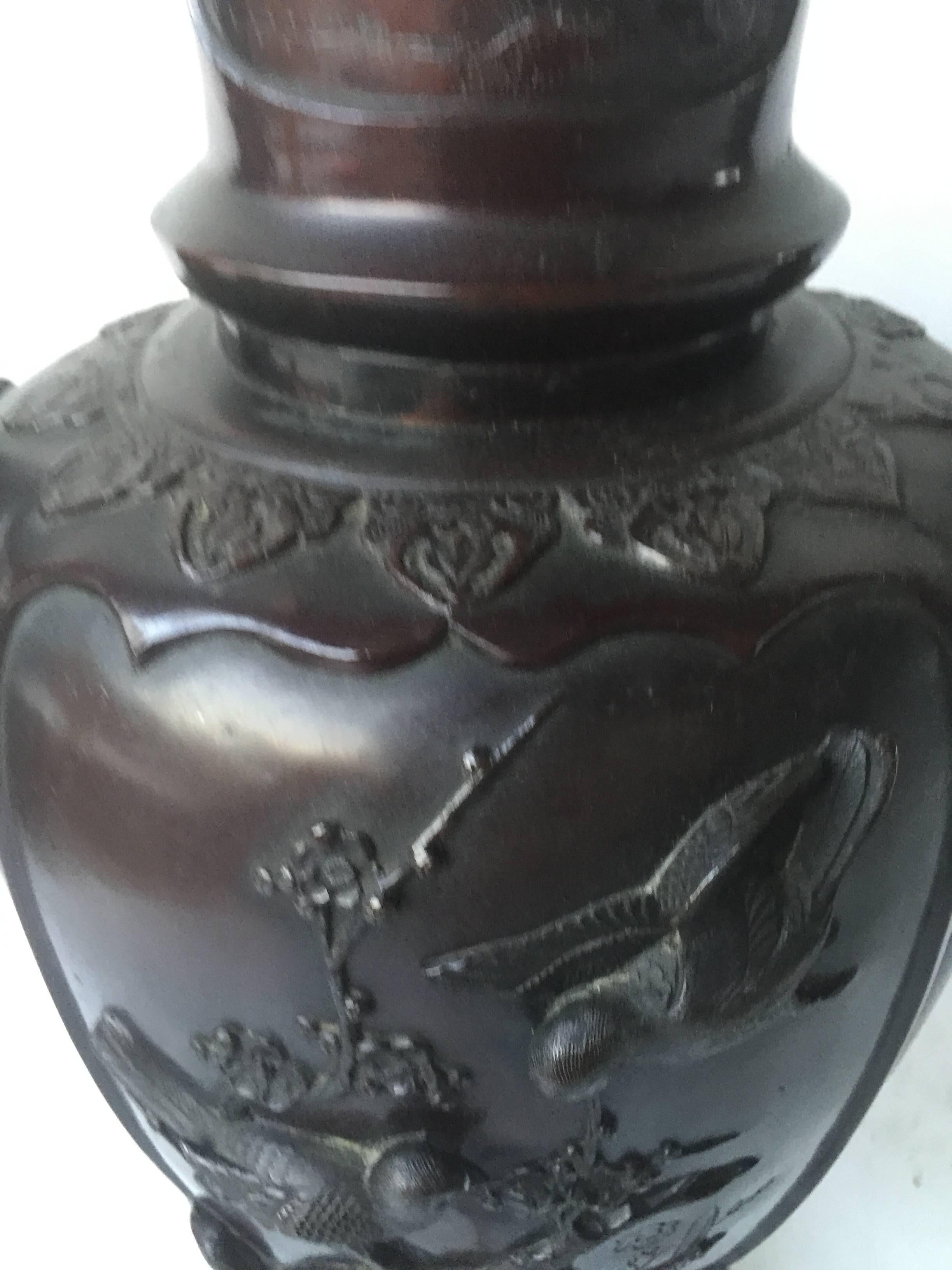 Pair of 19th Century Japanese Bronze Meiji Period Lamps For Sale 3