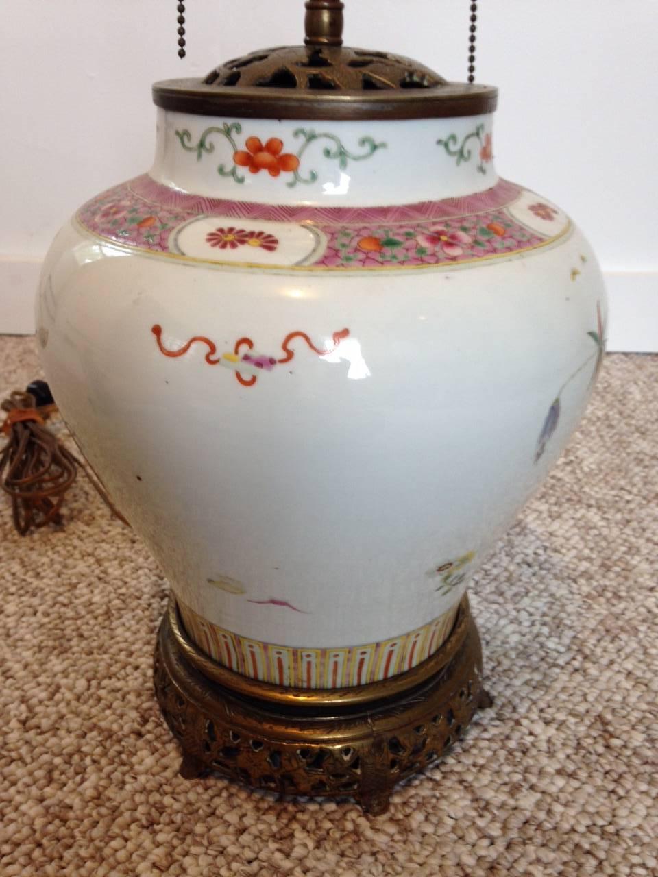 Chinese 19th Century Famille Rose Porcelain Ginger Jar Lamp For Sale