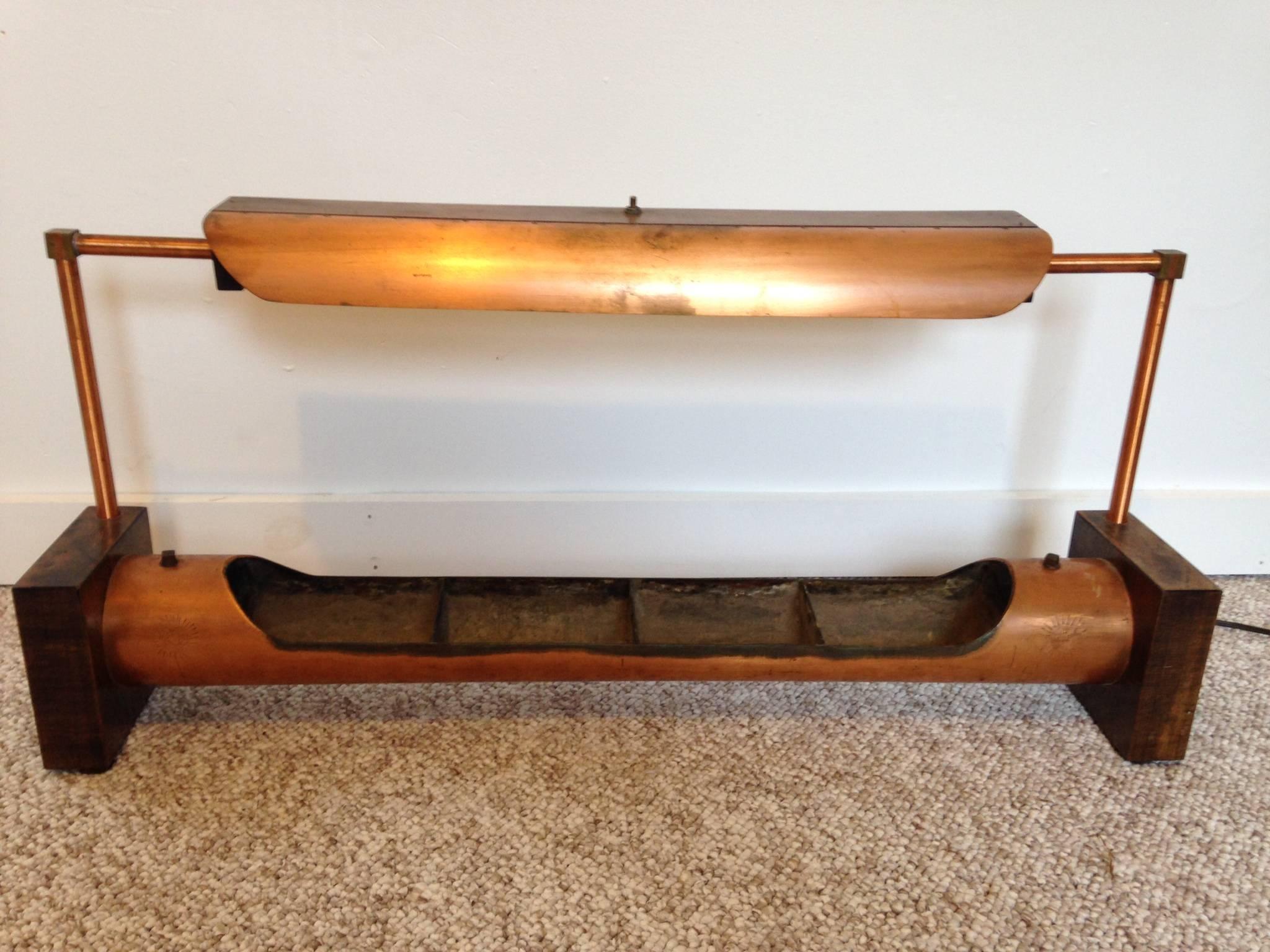 Mid-20th Century Extraordinary Frank Lloyd Wright Style Modernist Copper Planter Desk Lamp For Sale