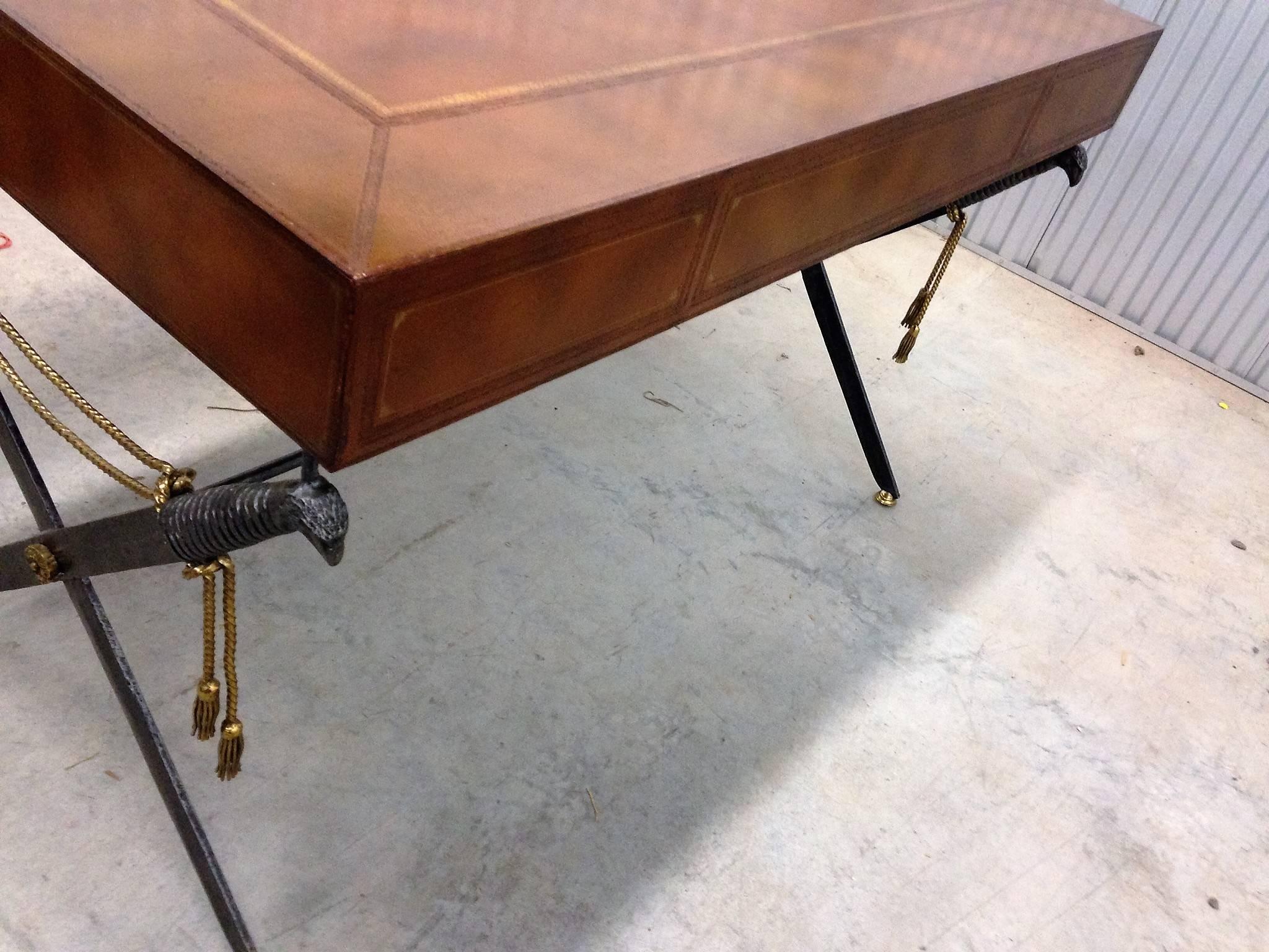 American Sensational Maitland Smith Saber & Tassel X-Base Leather Topped Desk For Sale