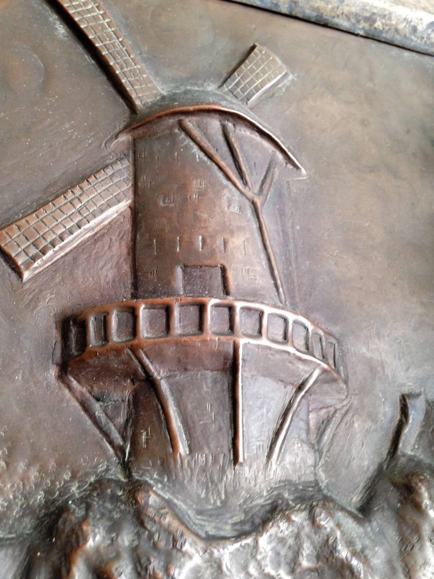 Great Arts and Crafts Bronze Repousee Windmill with Lighthouse Sconces Plaque In Excellent Condition In Mount Penn, PA