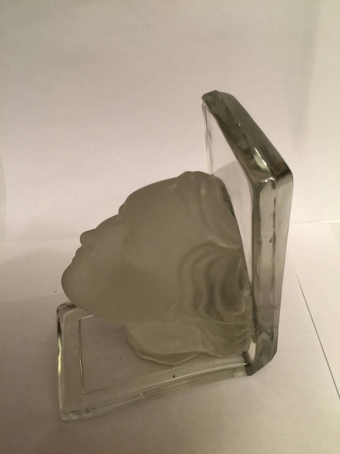 Pair of Male Sculptural Glass Bookends in the Manner of Lalique For