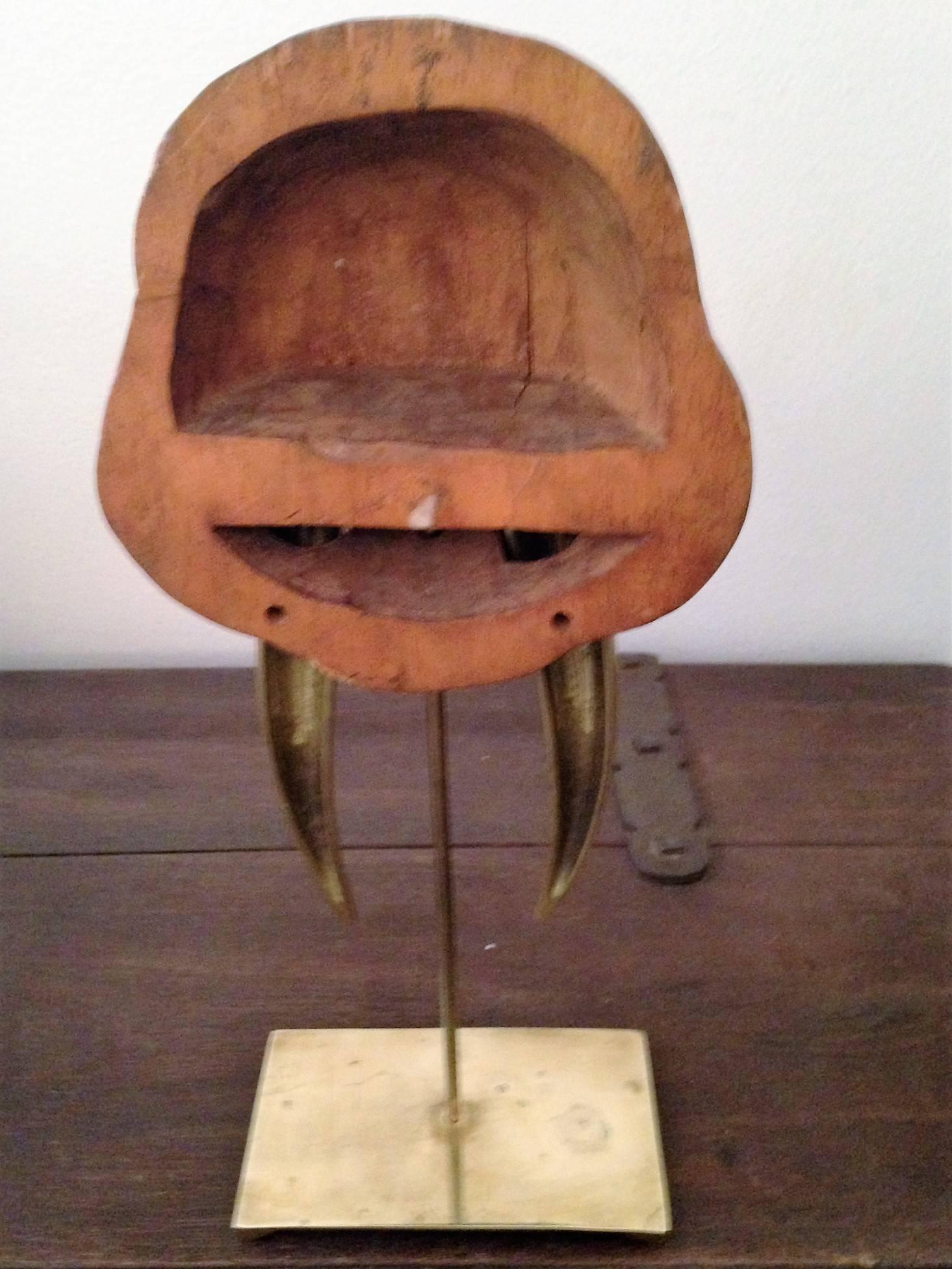 Modernist Wood and Brass Tusk Walrus Sculpture In Excellent Condition For Sale In Mount Penn, PA
