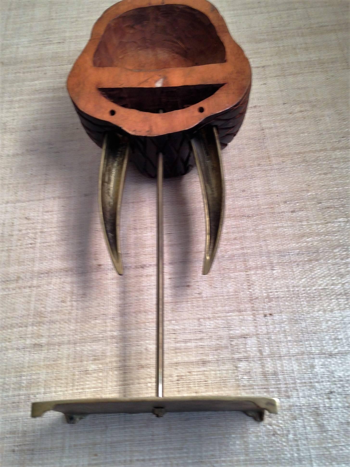 Modernist Wood and Brass Tusk Walrus Sculpture For Sale 3