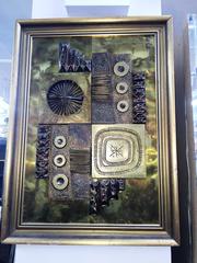 Fantastic 1970s Brutalist Abstract Sculptural Framed Wall Hanging