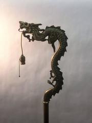 1920s Fierce Mystical Chinese Brass Dragon Floor Lamp