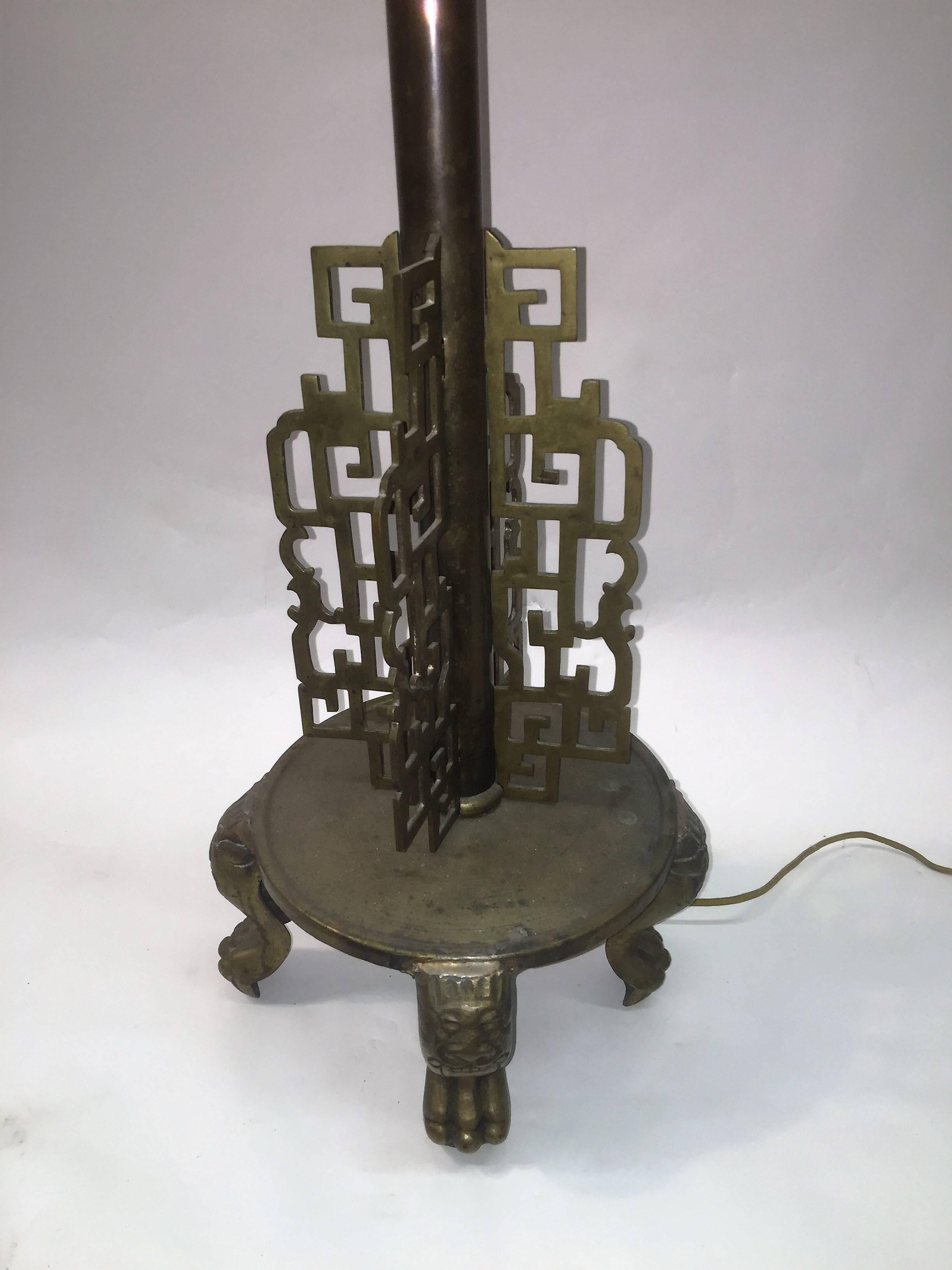 Chinoiserie 1920s Fierce Mystical Chinese Brass Dragon Floor Lamp For Sale