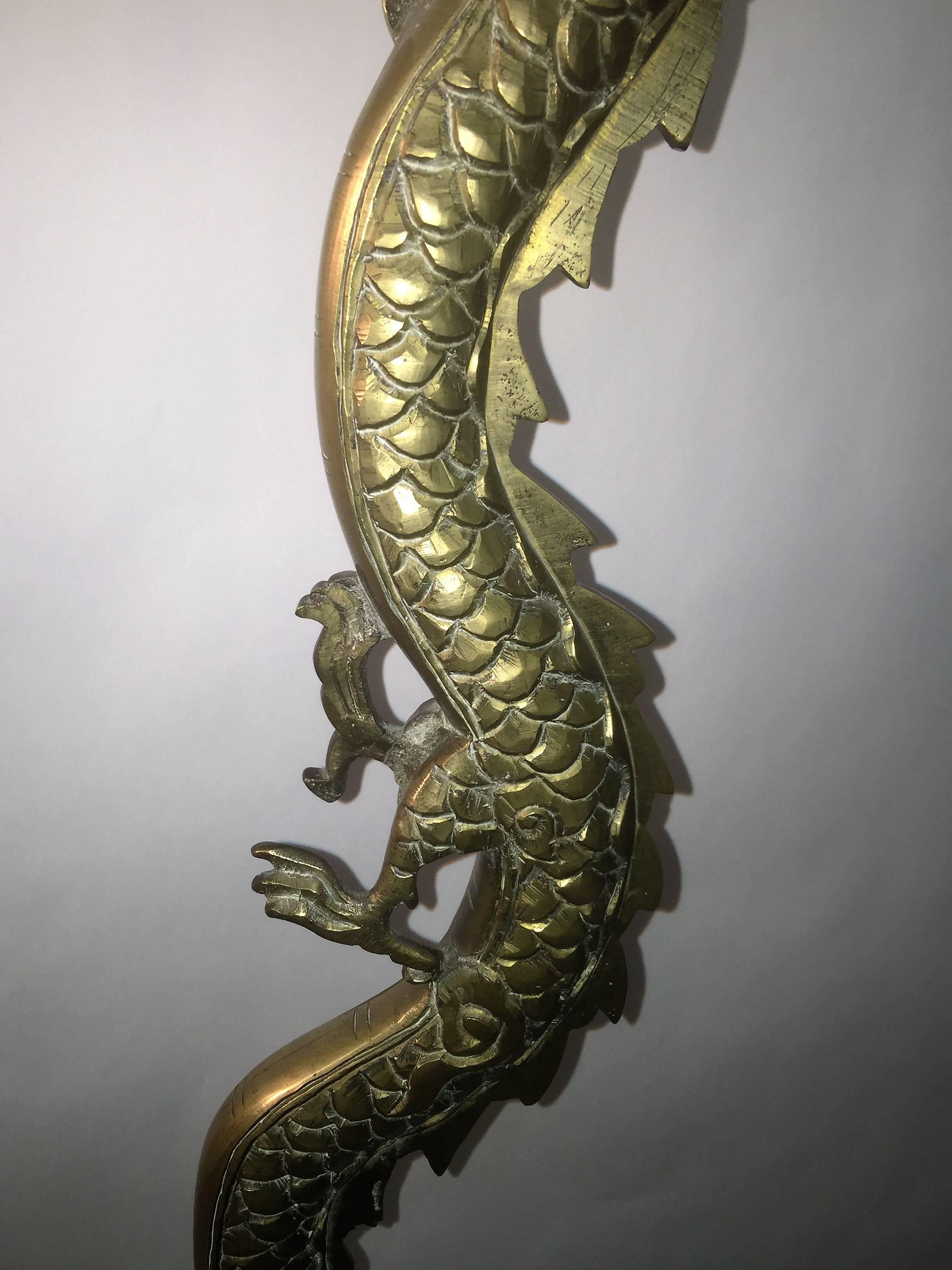 1920s Fierce Mystical Chinese Brass Dragon Floor Lamp For Sale 1