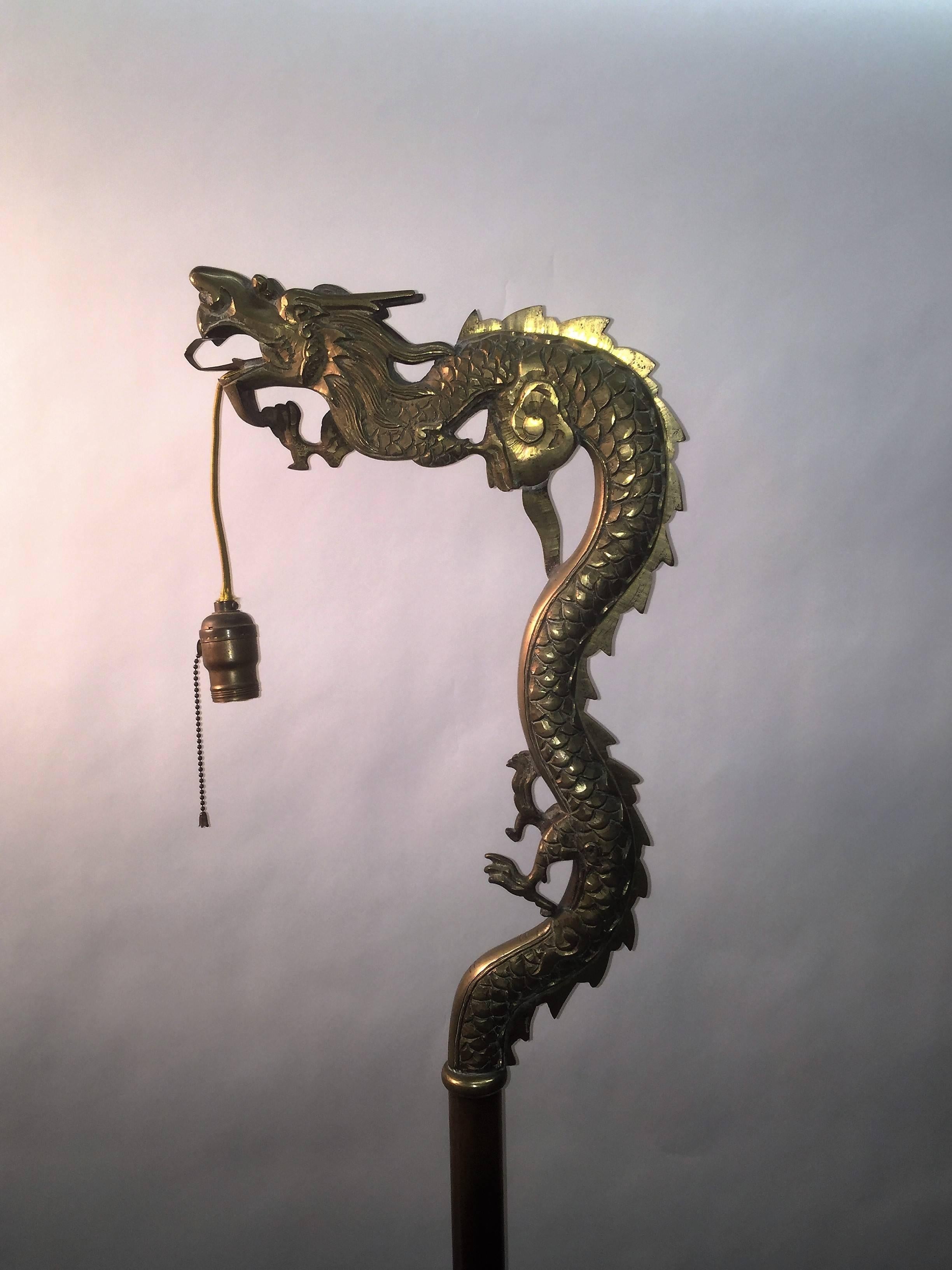1920s Fierce Mystical Chinese Brass Dragon Floor Lamp For Sale 2