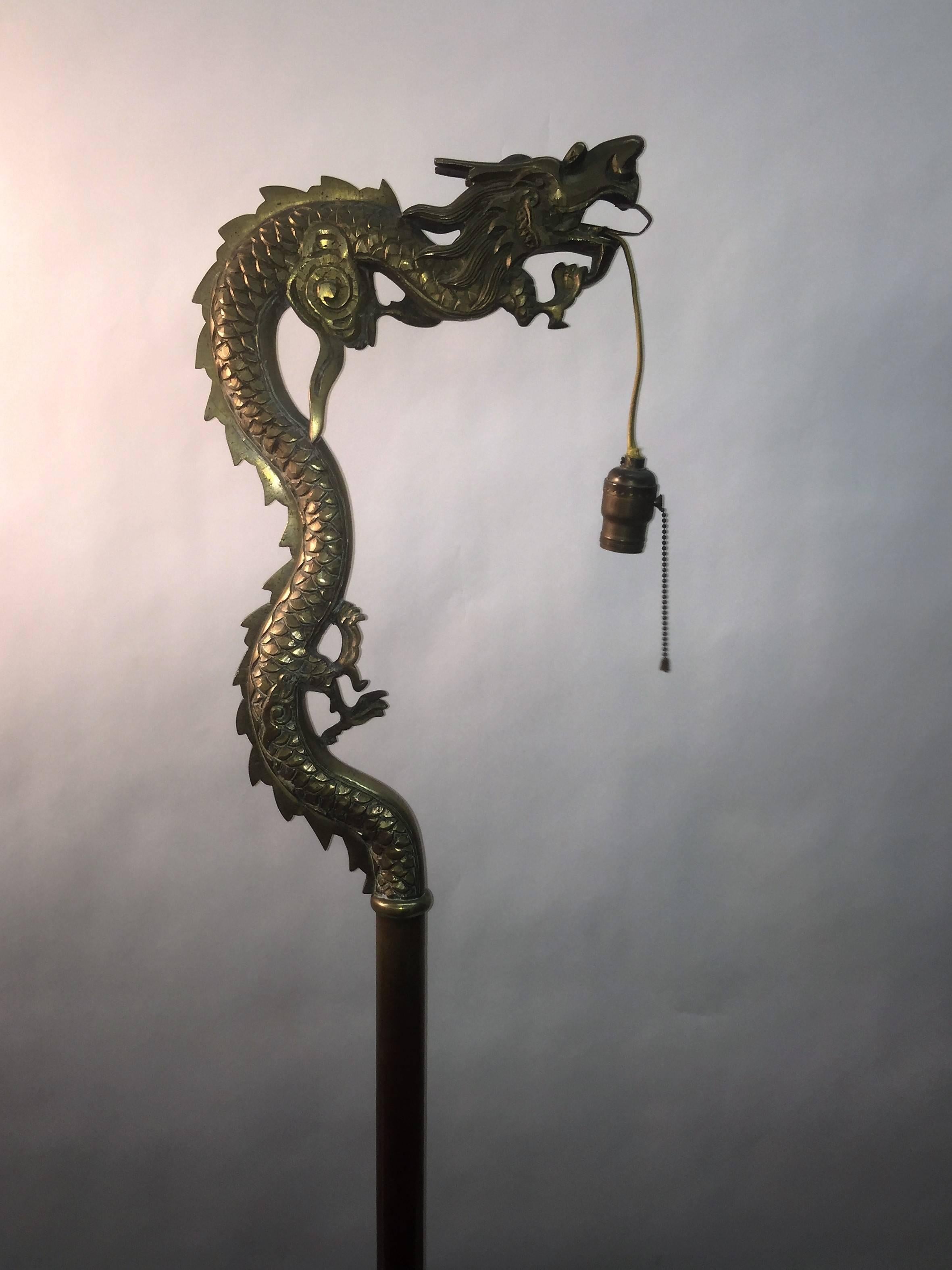 1920s Fierce Mystical Chinese Brass Dragon Floor Lamp For Sale 4