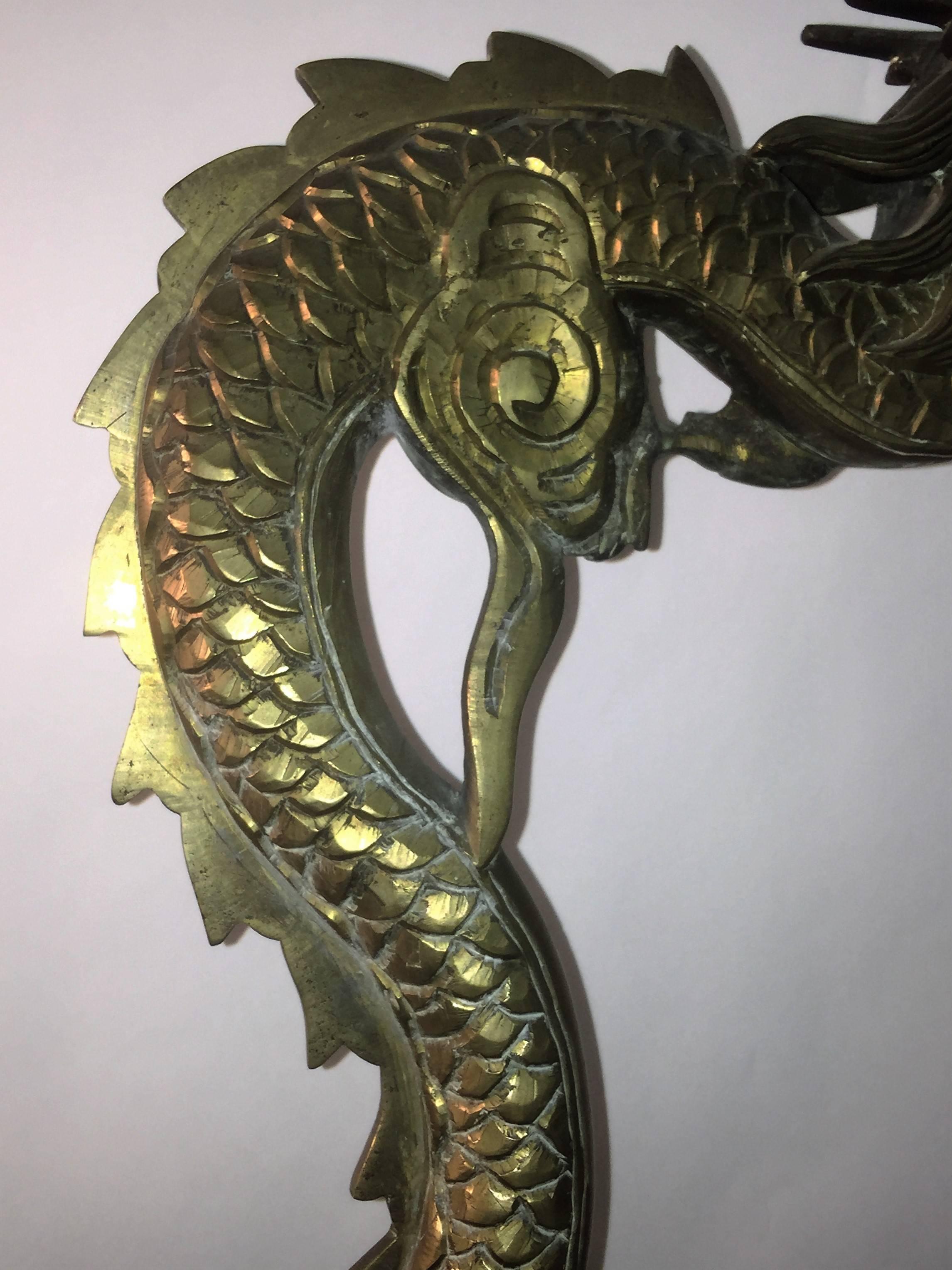 1920s Fierce Mystical Chinese Brass Dragon Floor Lamp For Sale 5