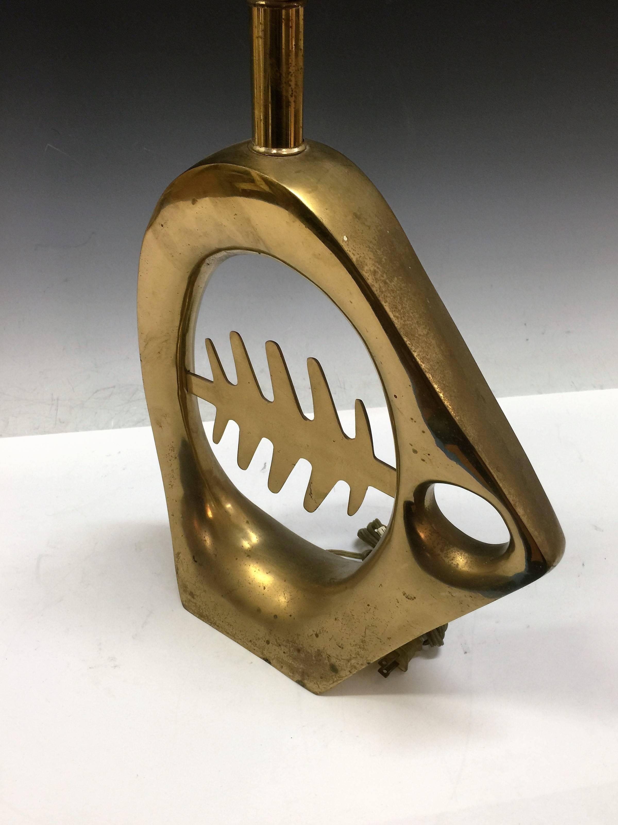 20th Century  French Brass Modernist Abstract Skeletal Fish Lamp For Sale