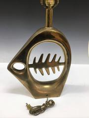 French Brass Modernist Abstract Skeletal Fish Lamp