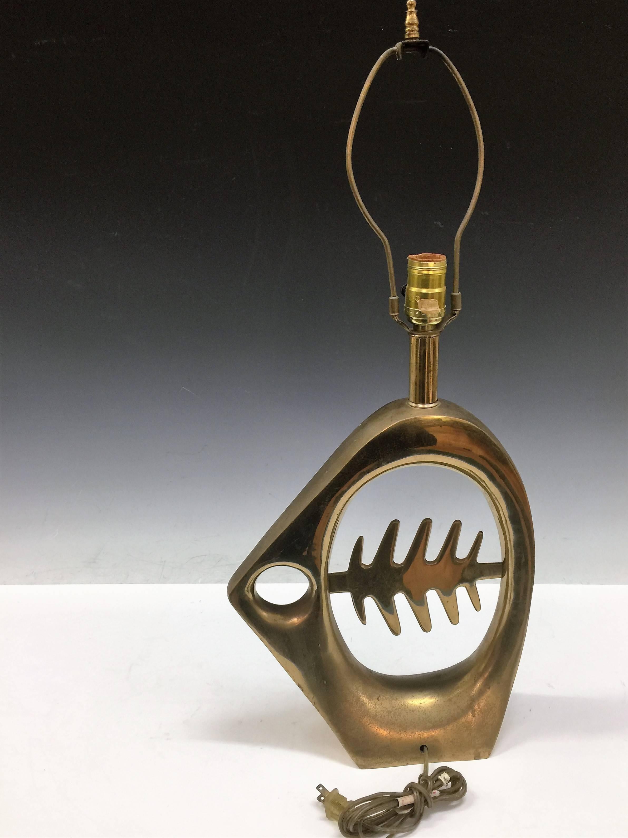  French Brass Modernist Abstract Skeletal Fish Lamp For Sale 2