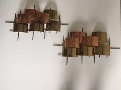 Brutalist Pair of Curtis Jere Style Wall-Mounted Sculptures by Higgins