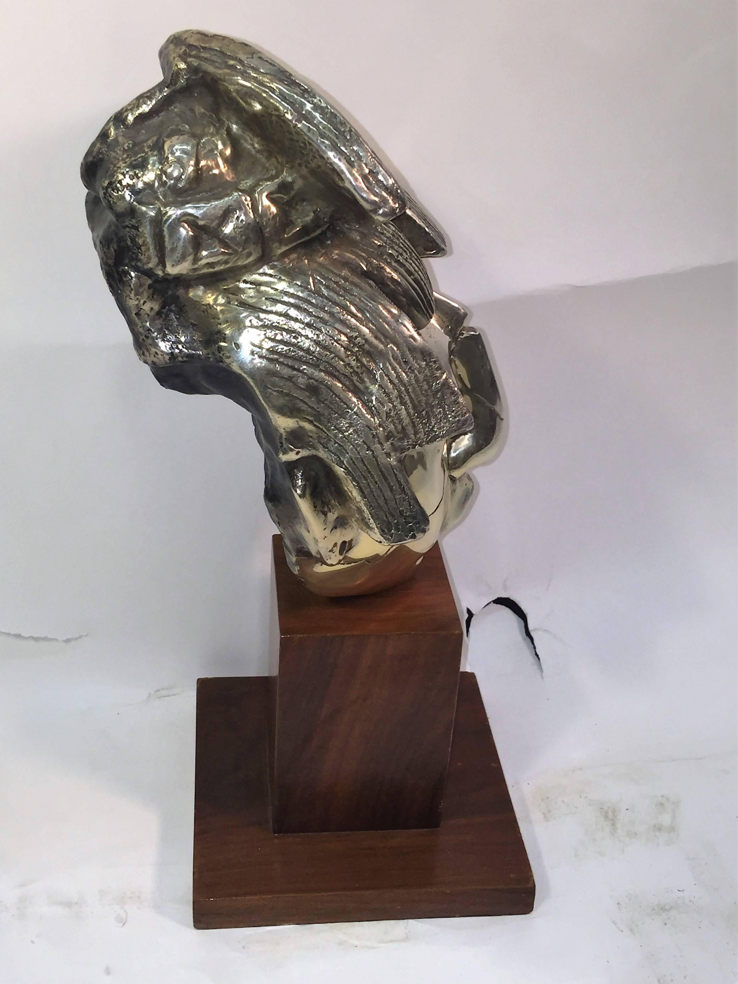 Modern Abstract Silvered Bronze Aztec Warrior Bust For Sale