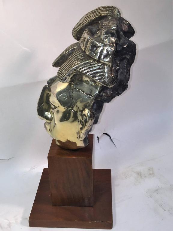Abstract Silvered Bronze Aztec Warrior Bust For Sale at 1stDibs