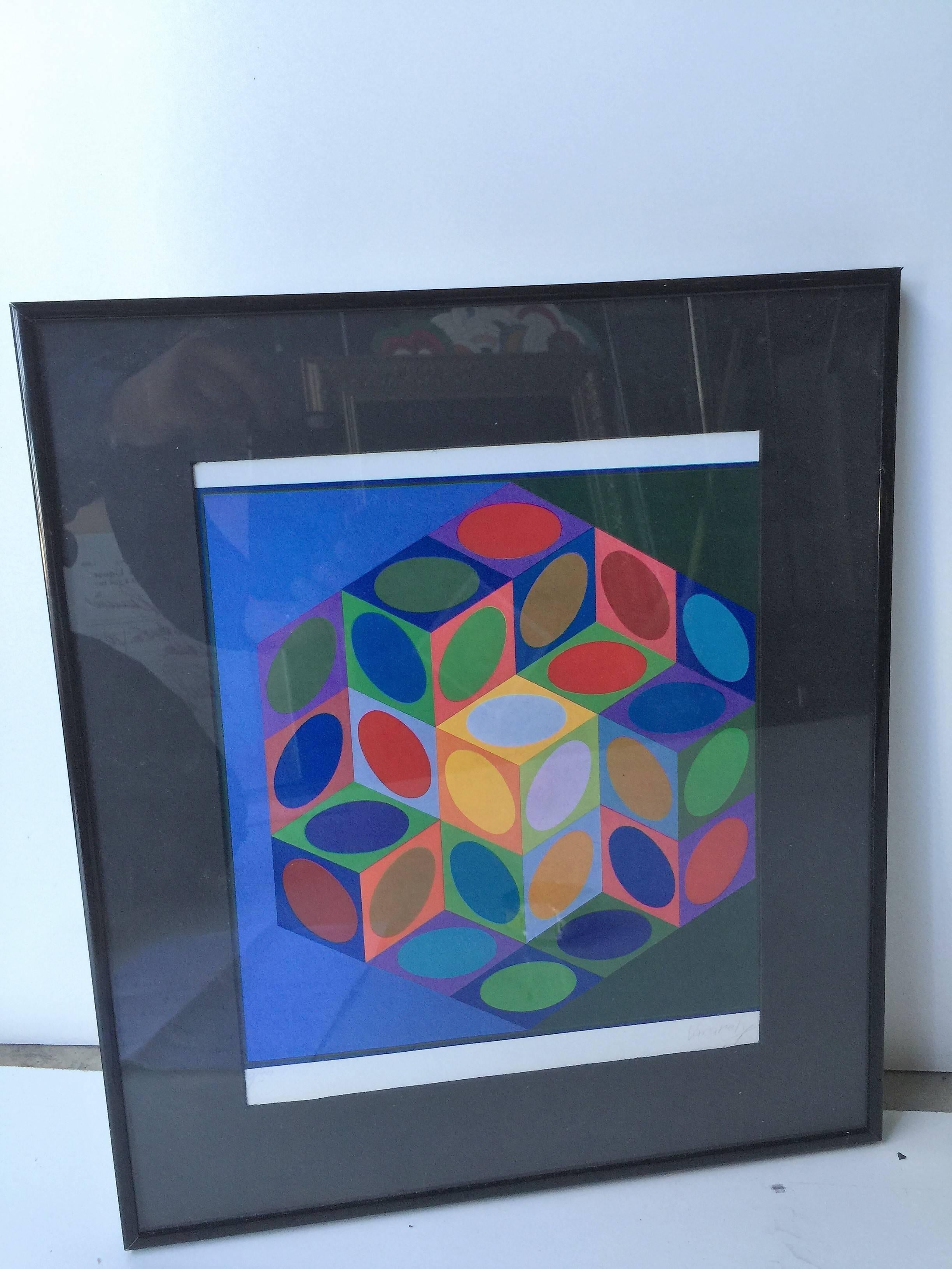 Modern  Series 1977 Victor Vasarely Colorful Optic Silkscreen For Sale
