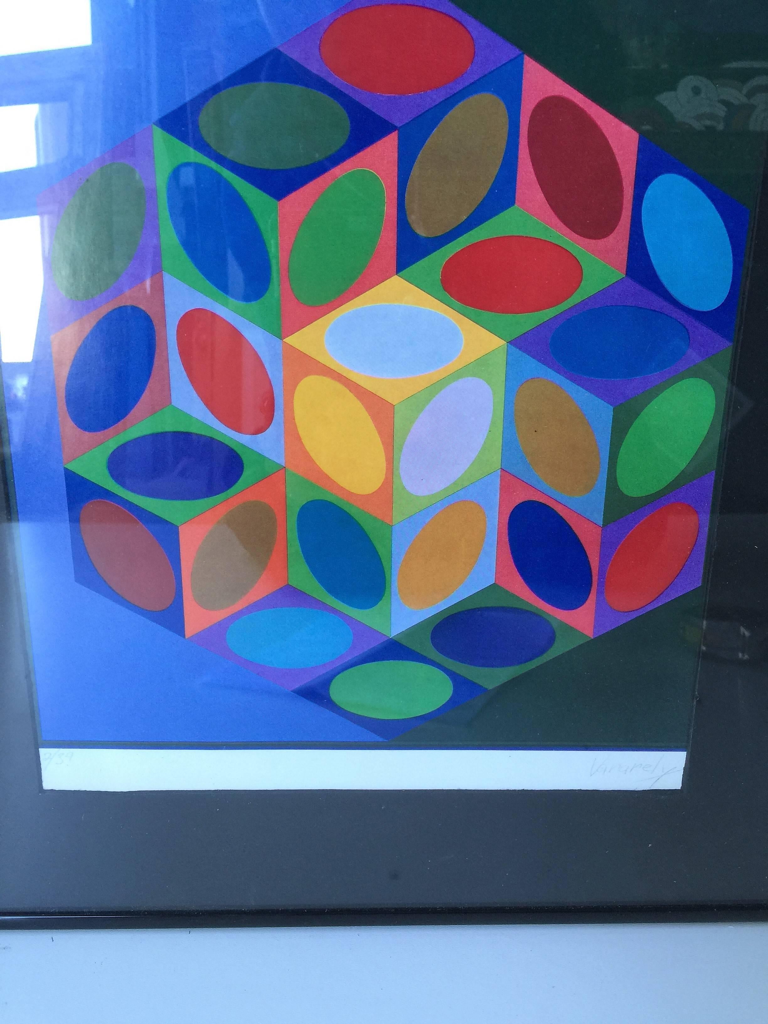  Series 1977 Victor Vasarely Colorful Optic Silkscreen In Excellent Condition For Sale In Mount Penn, PA