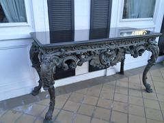 Pair of French 19th Century Elaborate Bronze and Black Marble Tables
