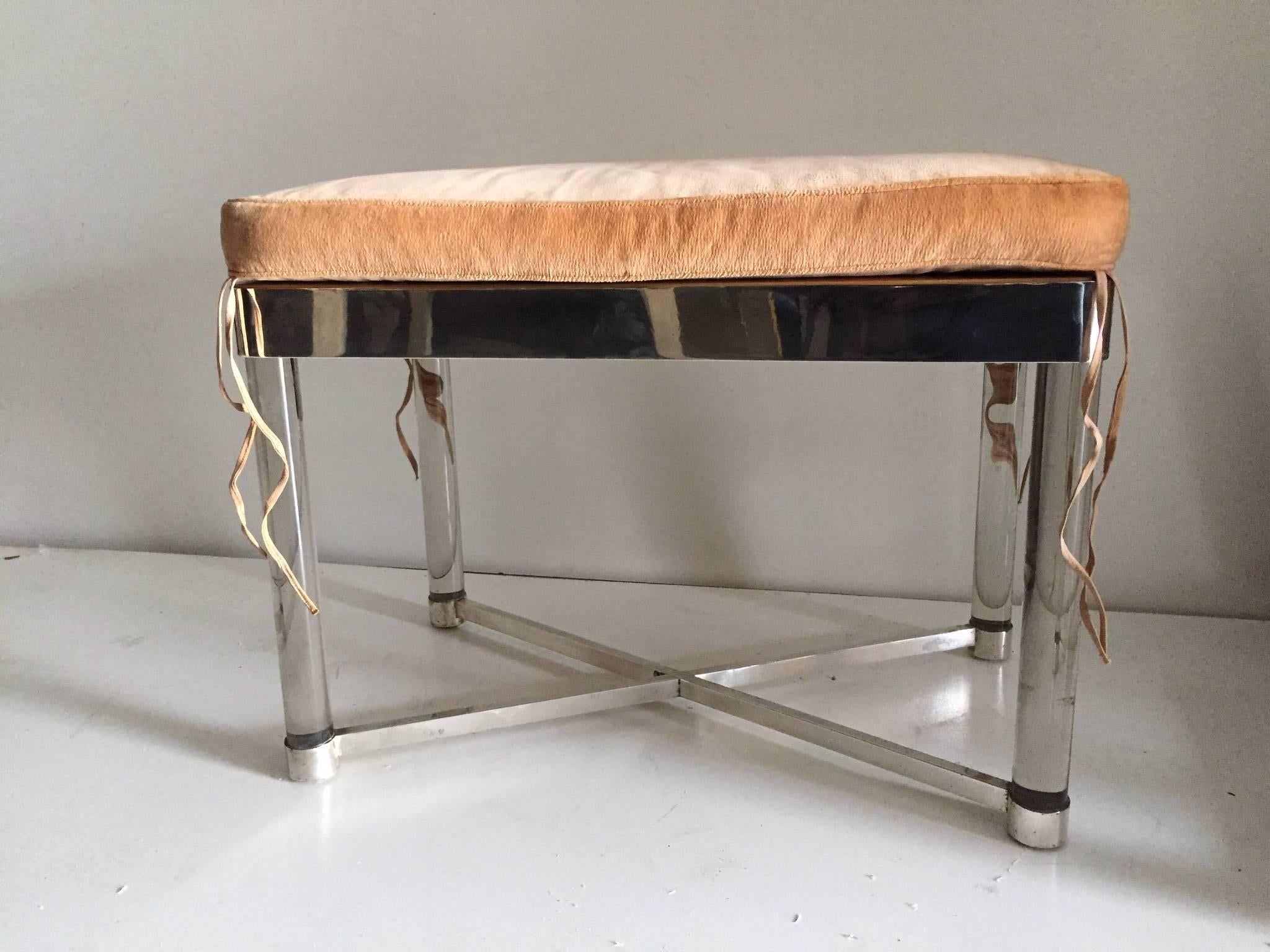 American  In the Manner of Karl Springer Polished Chrome and Glass X-Base Bench