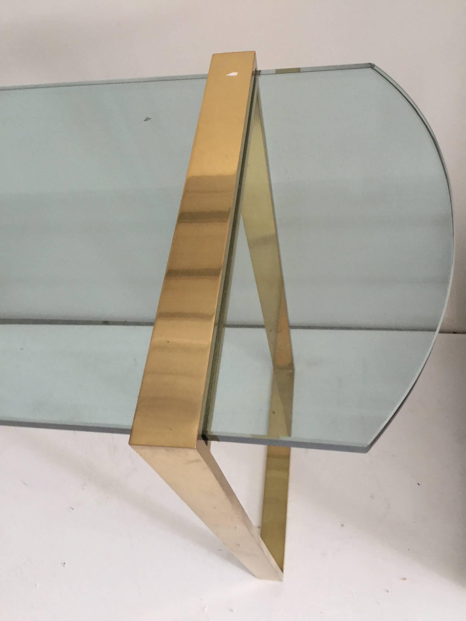 Modernist Flat Bar Brass and Glass consol  by charles hollis jones In Good Condition For Sale In Mount Penn, PA