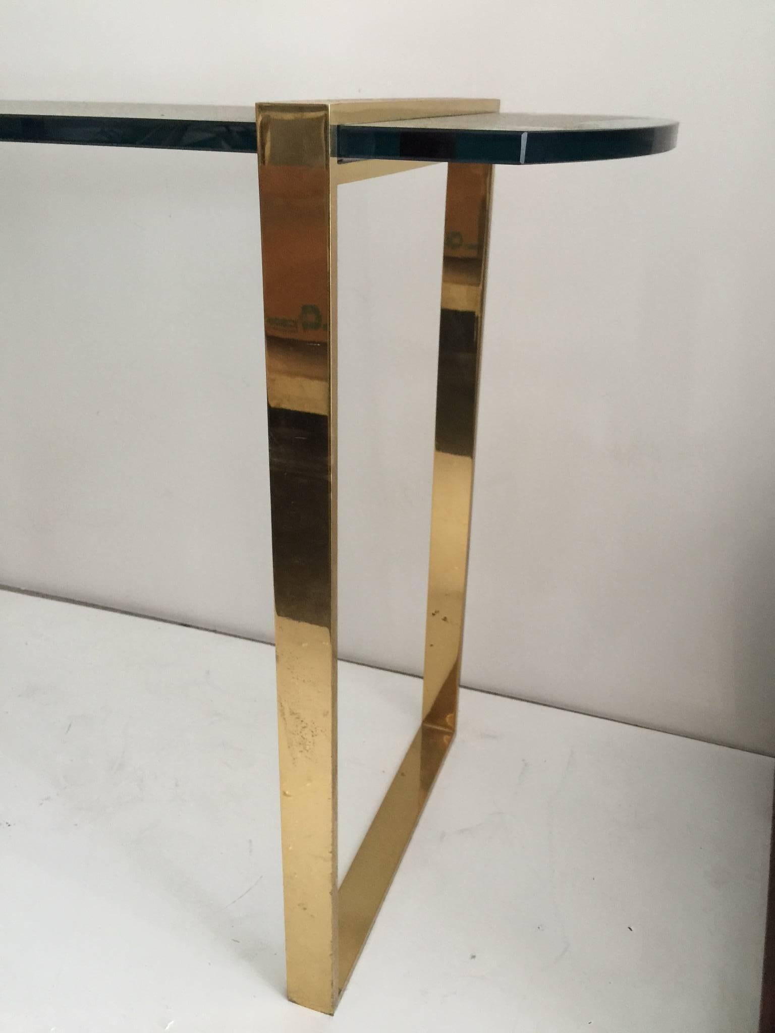 20th Century Modernist Flat Bar Brass and Glass consol  by charles hollis jones For Sale