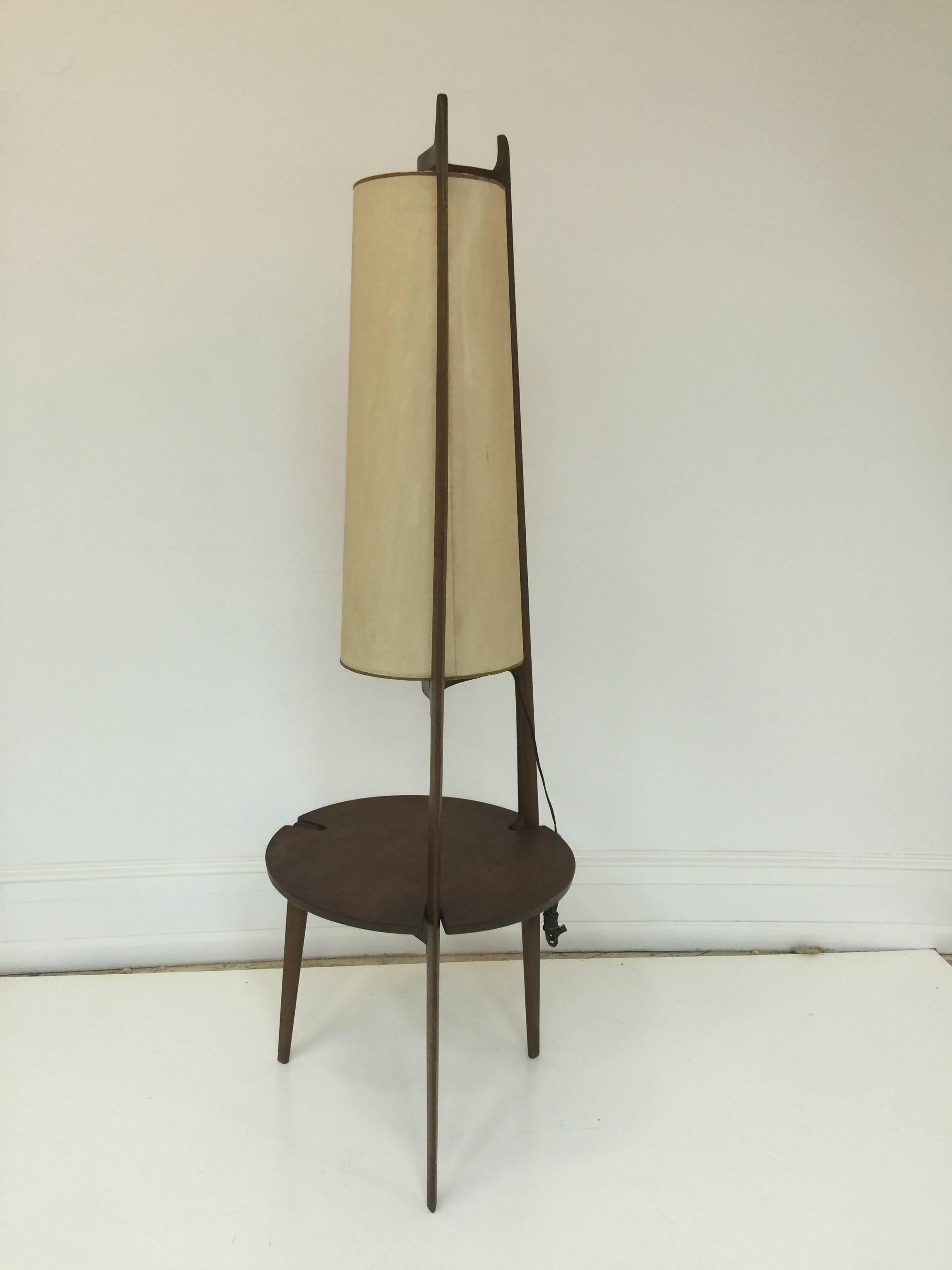 Scandinavian Modern Danish Modern Teak Tripod Base Floor Lamp, circa 1960s For Sale
