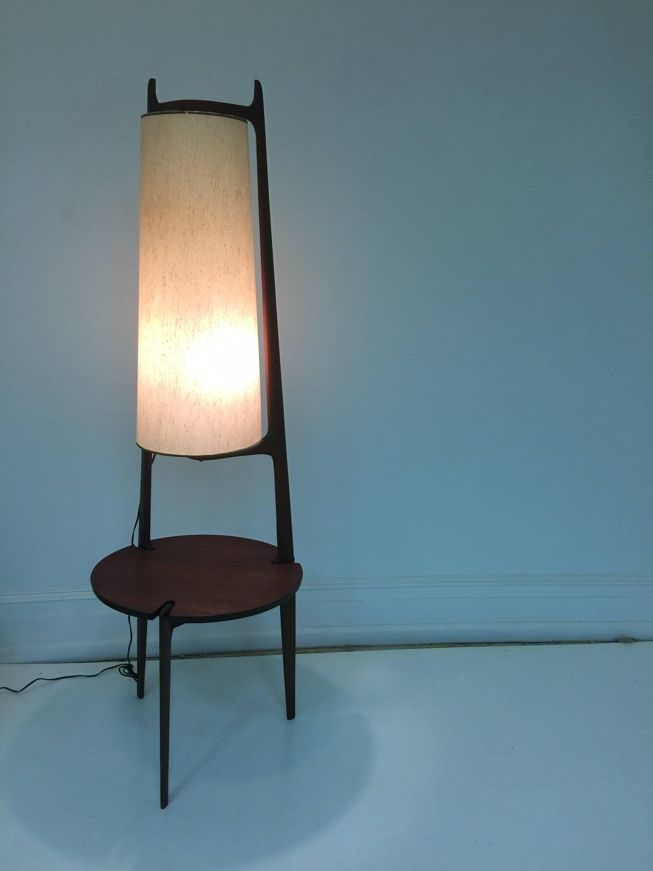 Danish Modern Teak Tripod Base Floor Lamp, circa 1960s In Good Condition For Sale In Mount Penn, PA
