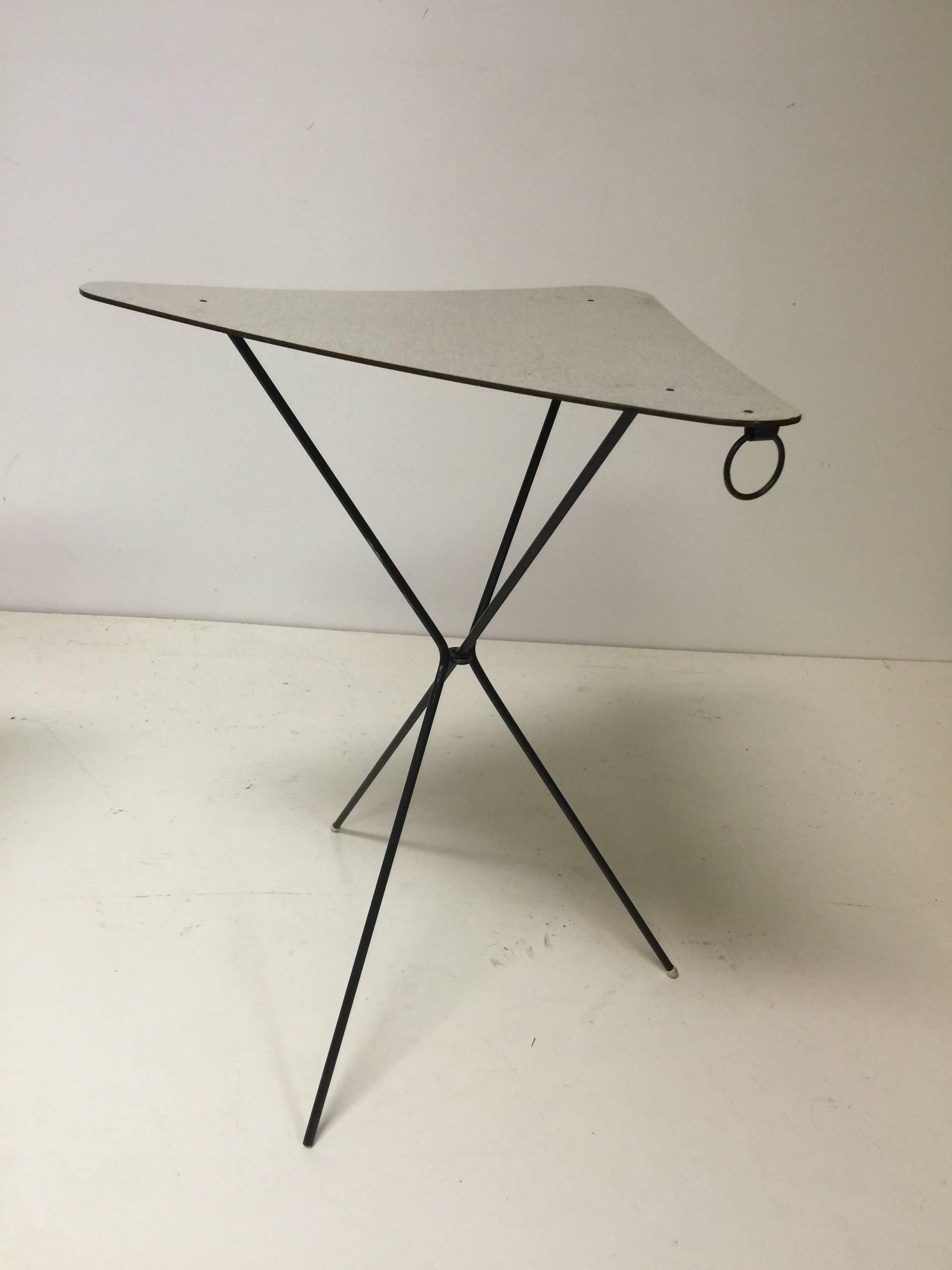 Pair of French Triangular Cocktail Tables by Mathieu Matégot, circa 1950s In Good Condition For Sale In Mount Penn, PA