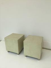 Terrific Pair of Karl Springer Style Faux Ostrich Stools in Leather