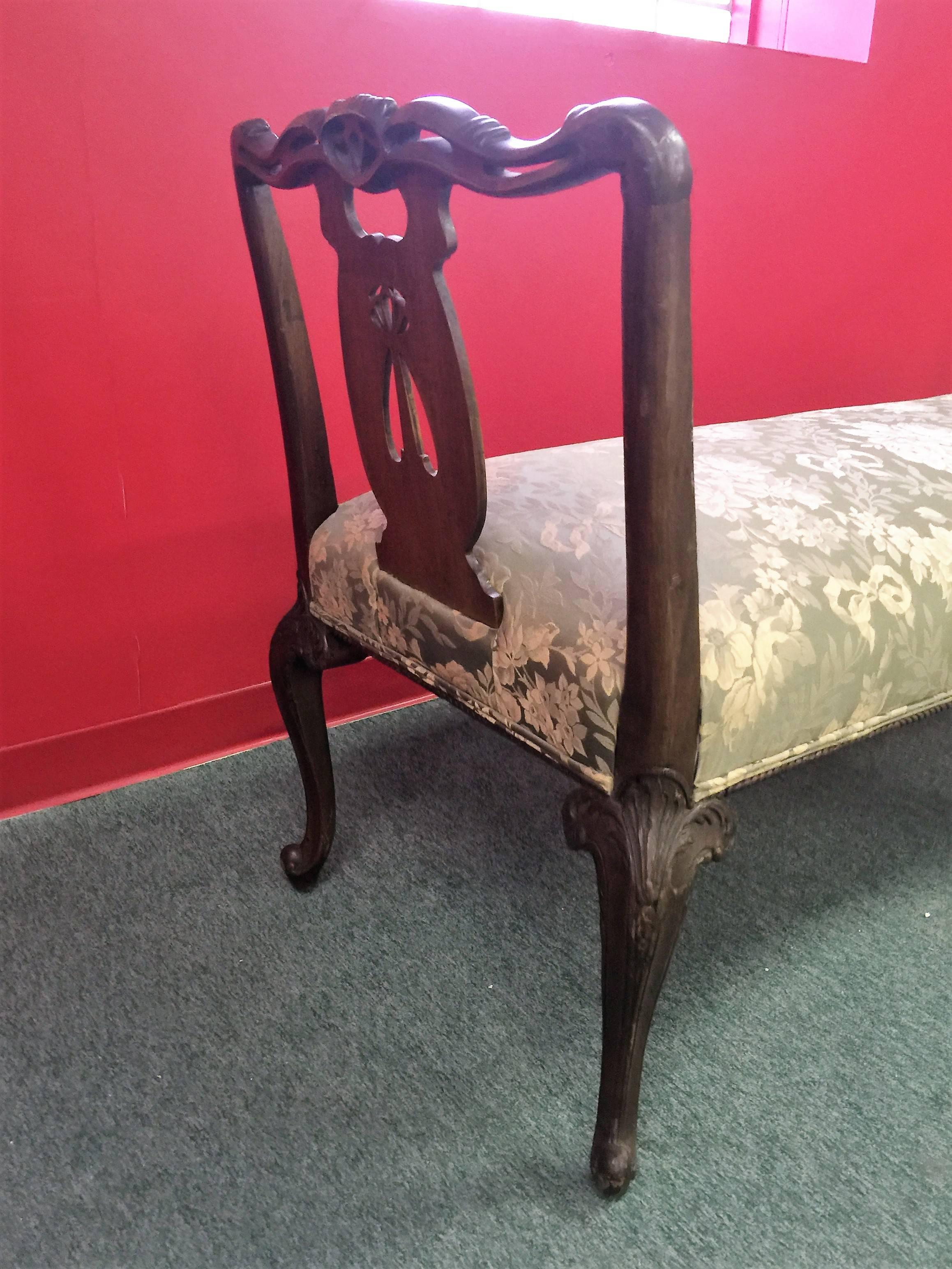 Highly Decorative Mahogany Six Footed Victorian Settee In Excellent Condition For Sale In Mount Penn, PA