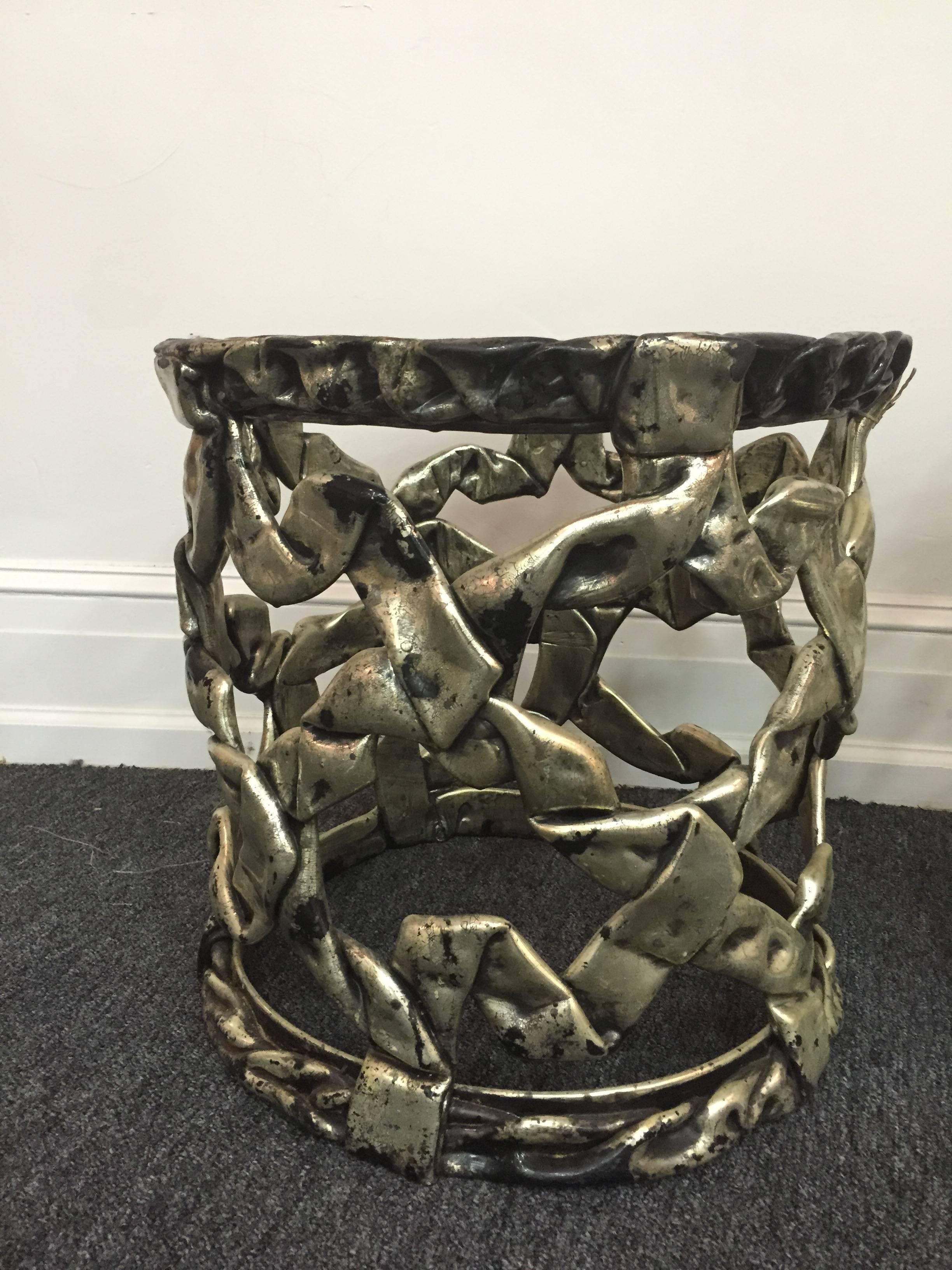 Modern  Fantastic Pair of 1970's Tony Duquette Style Silvered Drum Tables For Sale