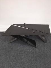 Pair of Charles Eames Influenced Black Lacquered Bentwood Triangle Tables