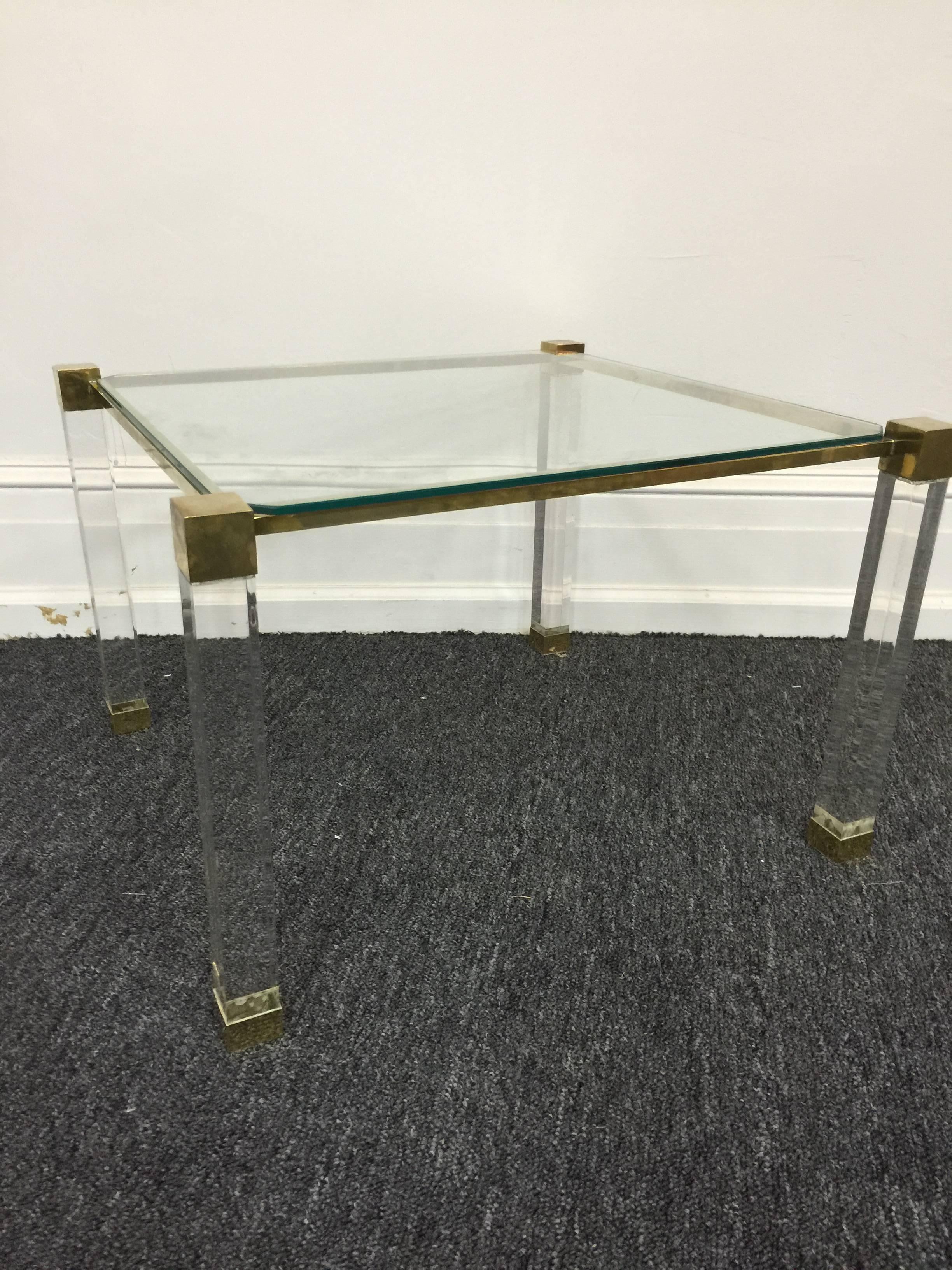 Pair of Charles Hollis Jones Lucite and Brass End or Side Tables In Excellent Condition For Sale In Mount Penn, PA