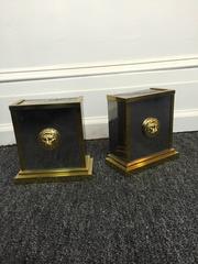 Pair of Two-Tone Versace Style Bookends with Lion Heads