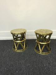 Pair of Vintage Hammered Brass X-Stools or Side Tables by Sarreid