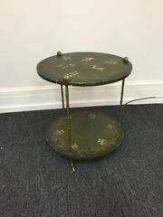 Beautiful Brass Italian Faux Bamboo Side Table Decorated with Monkeys