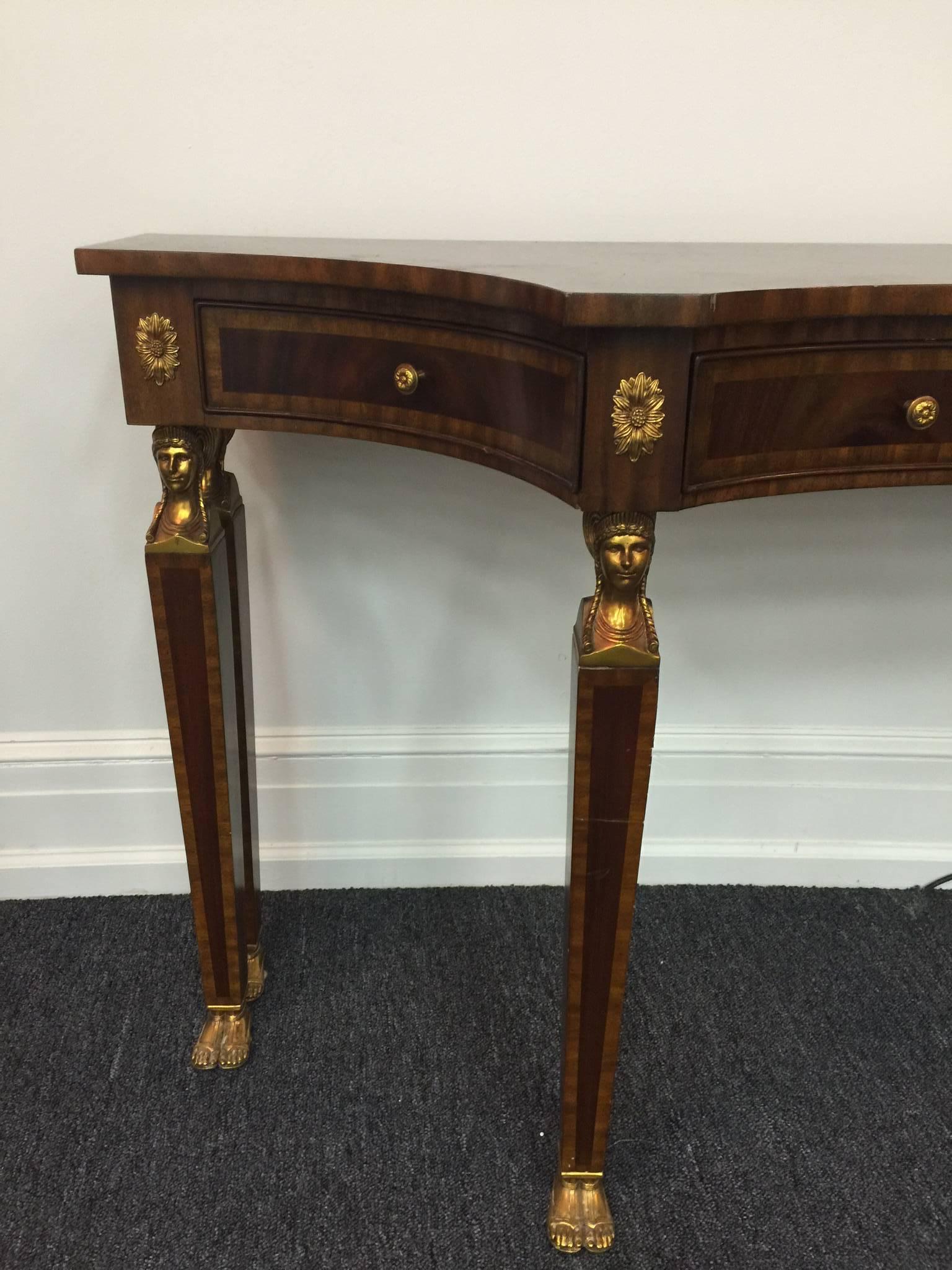 Bronze Handsome Pair of Neoclassical Style Signed Maitland-Smith Console Tables For Sale