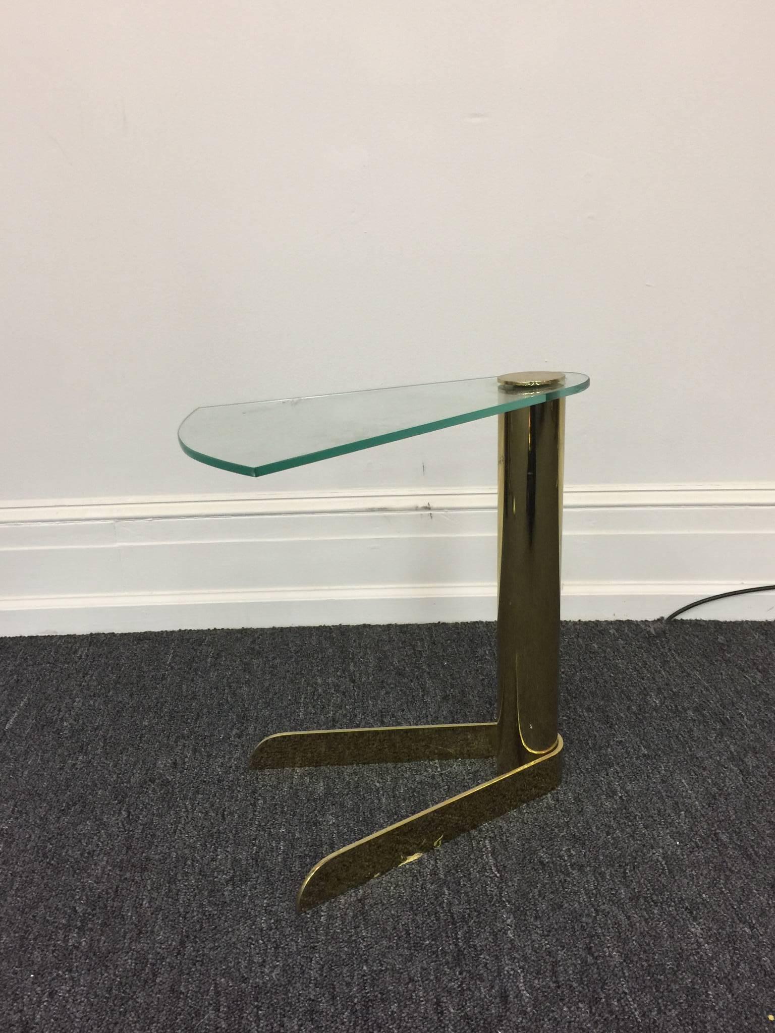 Modern Brass and Glass Side or Drink Table in the Manner of Karl Springer For Sale