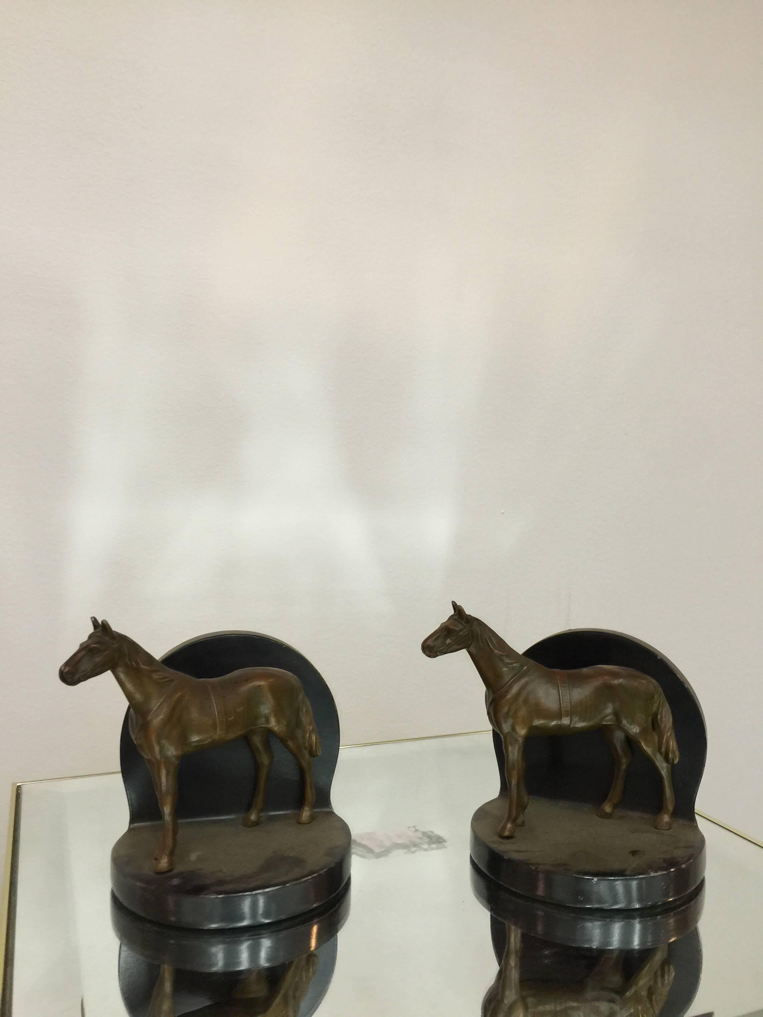 European Handsome Pair of Equestrian Bronze Sculptural Bookends For Sale