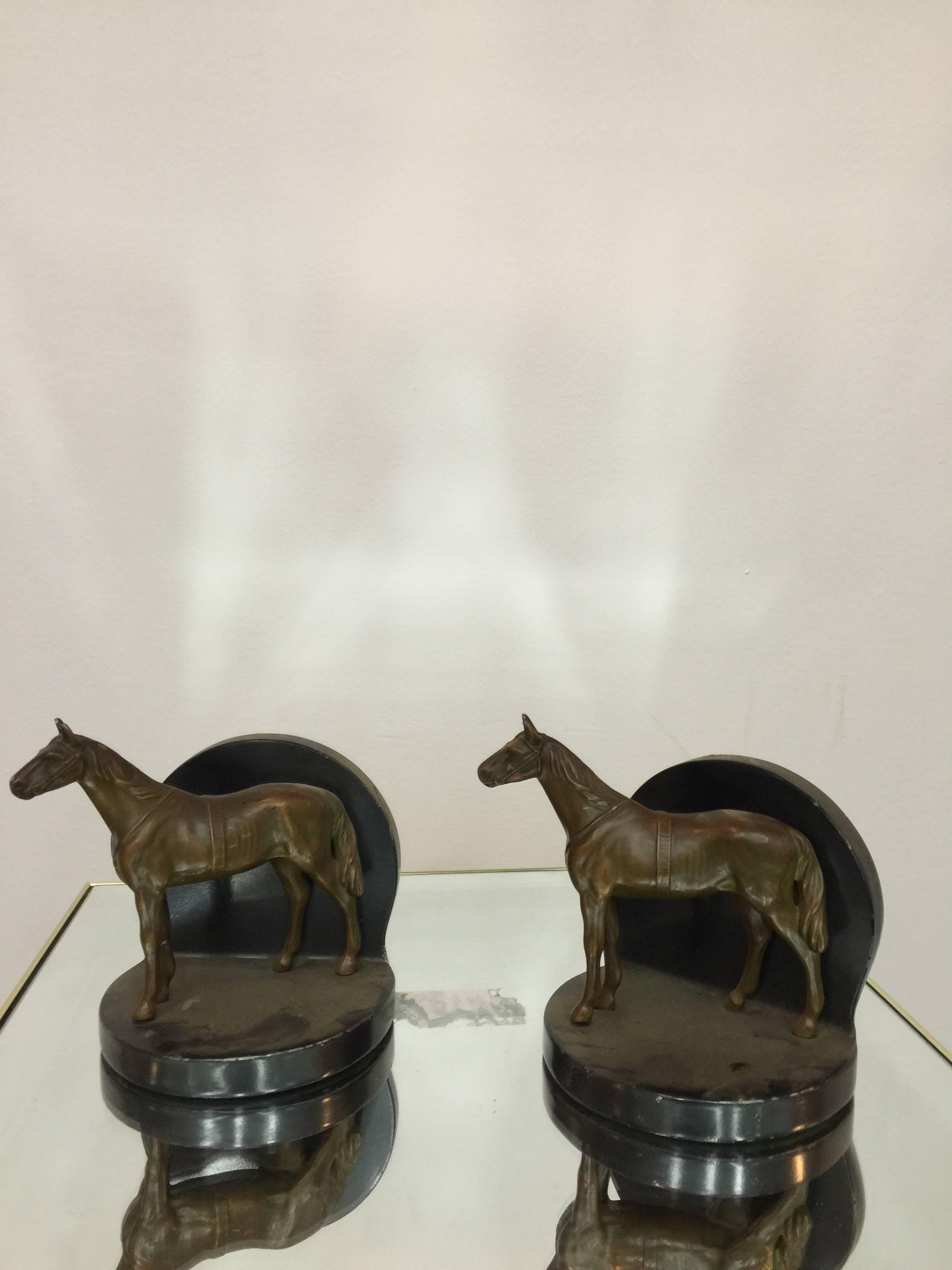 Handsome Pair of Equestrian Bronze Sculptural Bookends In Good Condition For Sale In Mount Penn, PA